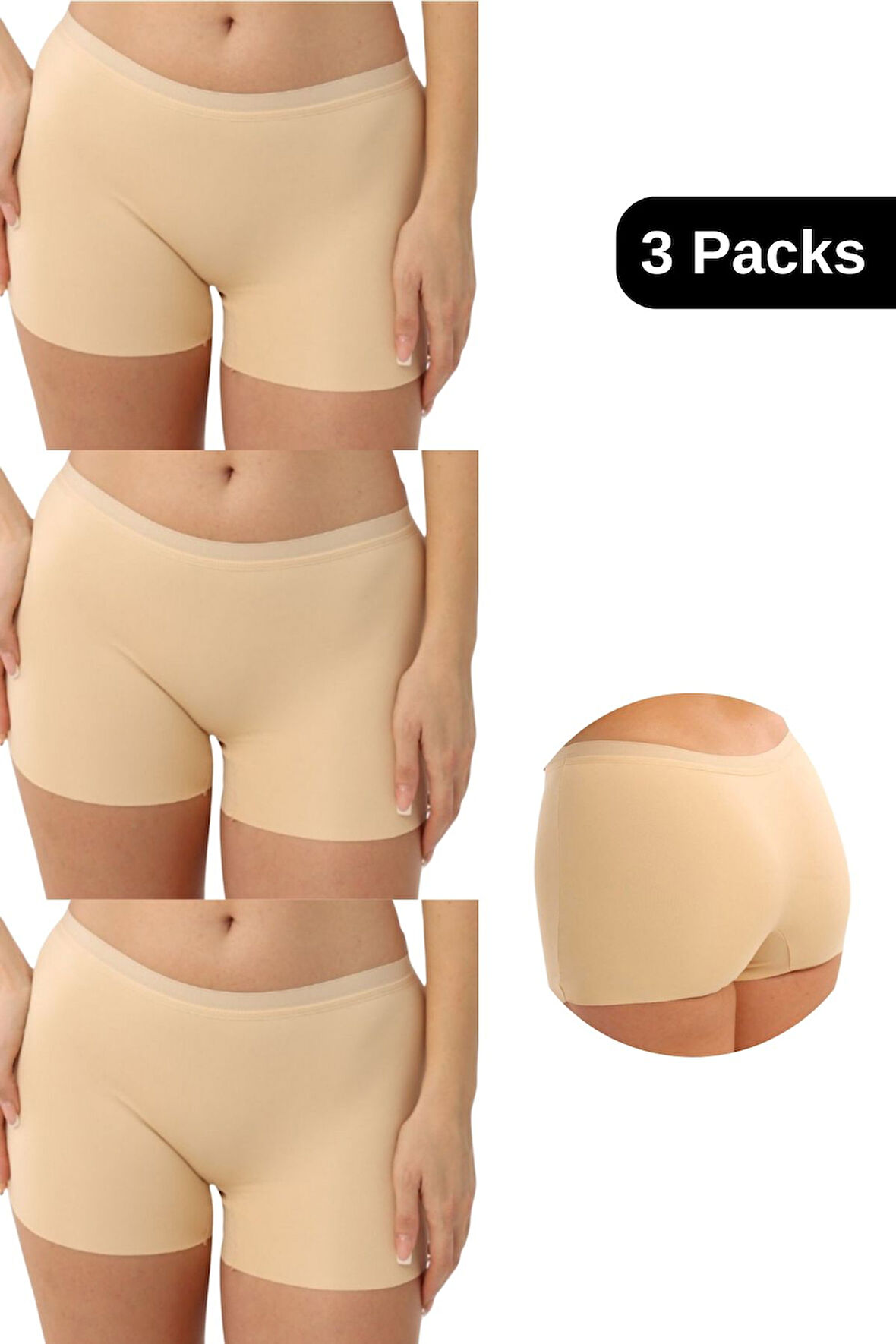 Kadın Boxer Külot - İz Yapmaz Dikişsiz Mikro Kumaş 3'lü Özel Paket (Siyah, Beyaz, Ten Renk)