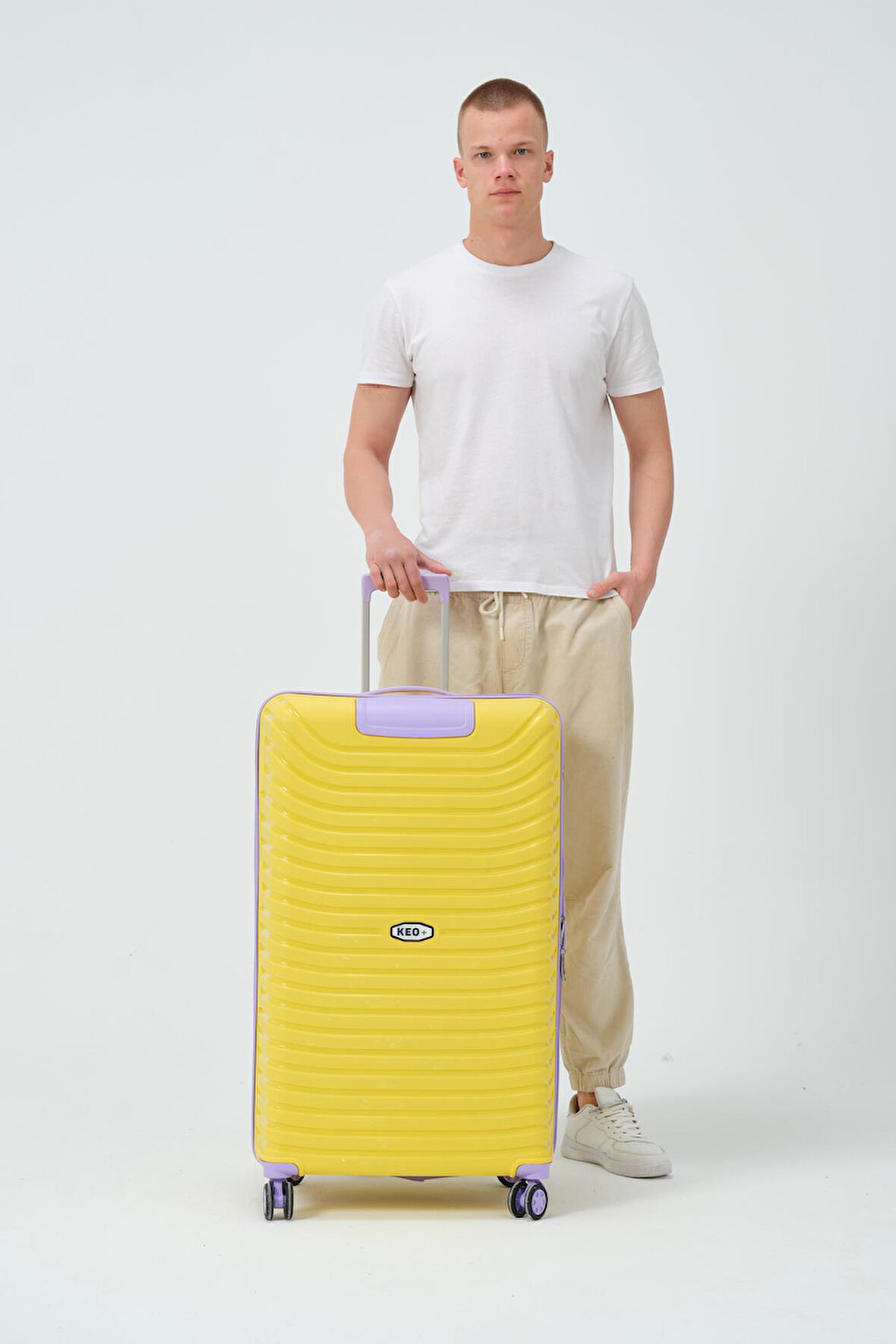 Keo-Plus Sarı-Lila Büyük Boy Silikon Kırılmaz PP Valiz