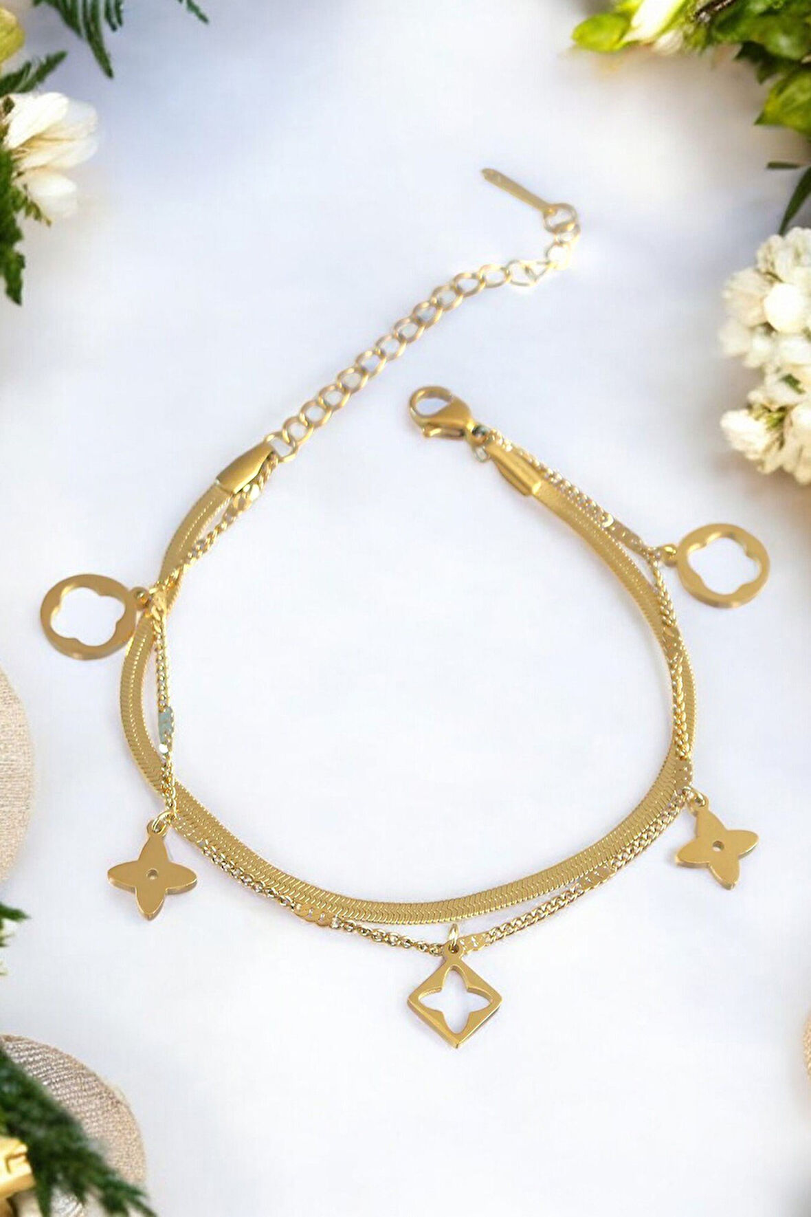 Yonca Gold Çelik Charm Bileklik