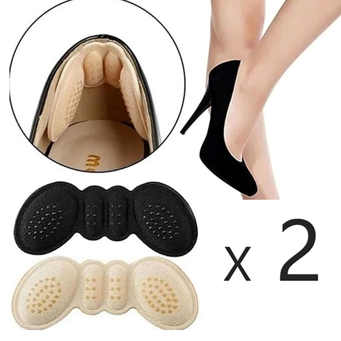 2 Çift 3 Mm Ayakkabı Topuk Vurma Ve Ayakkabı Daraltma Pedi ( Siyah+ Krem Renk) Topuk Pedi
