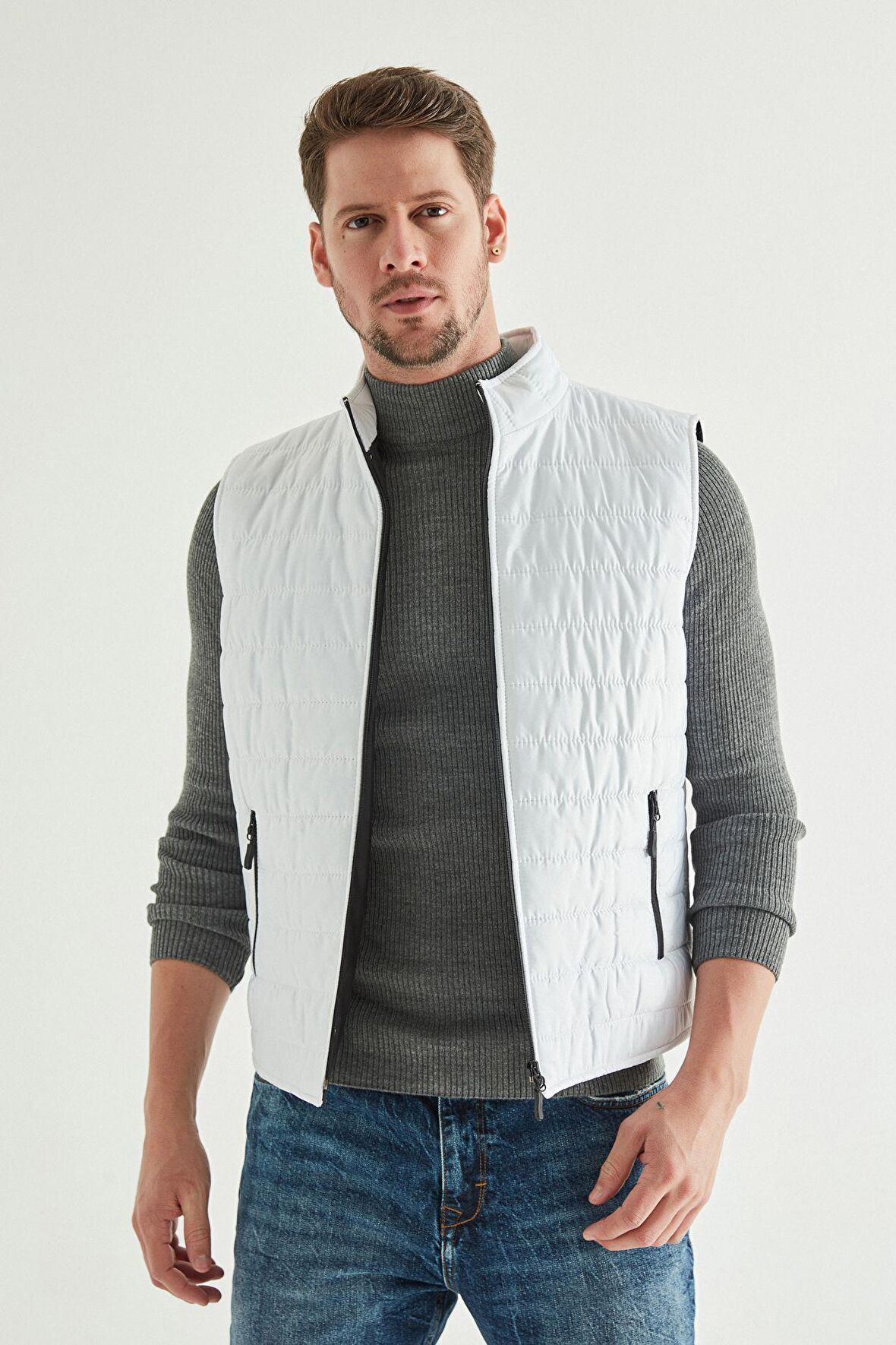 D'S Damat Regular Fit Beyaz Mevsimlik Yelek Mont 7HF07ORT42611