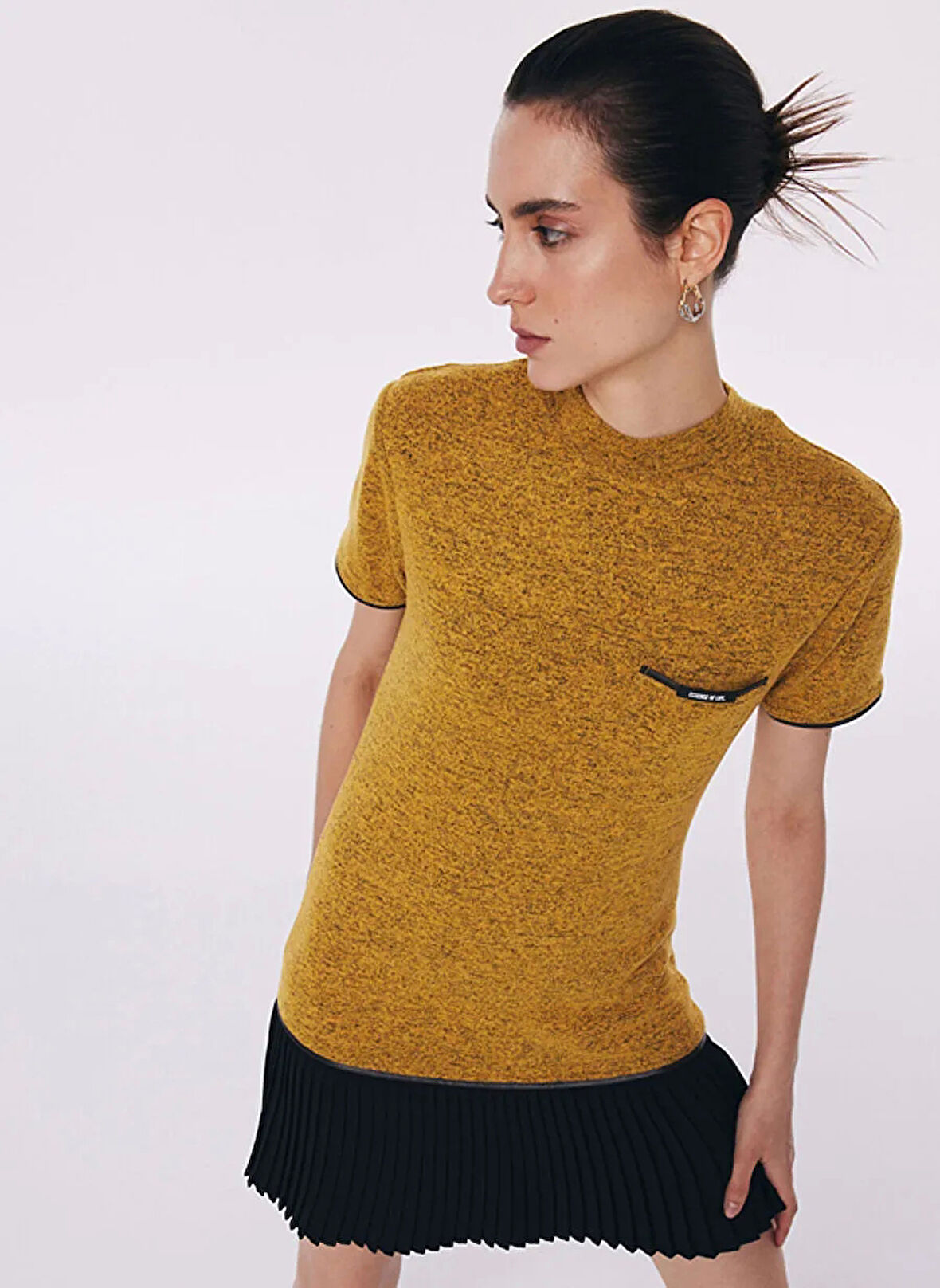 Dik Yaka Sarı Kısa Kadın Elbise