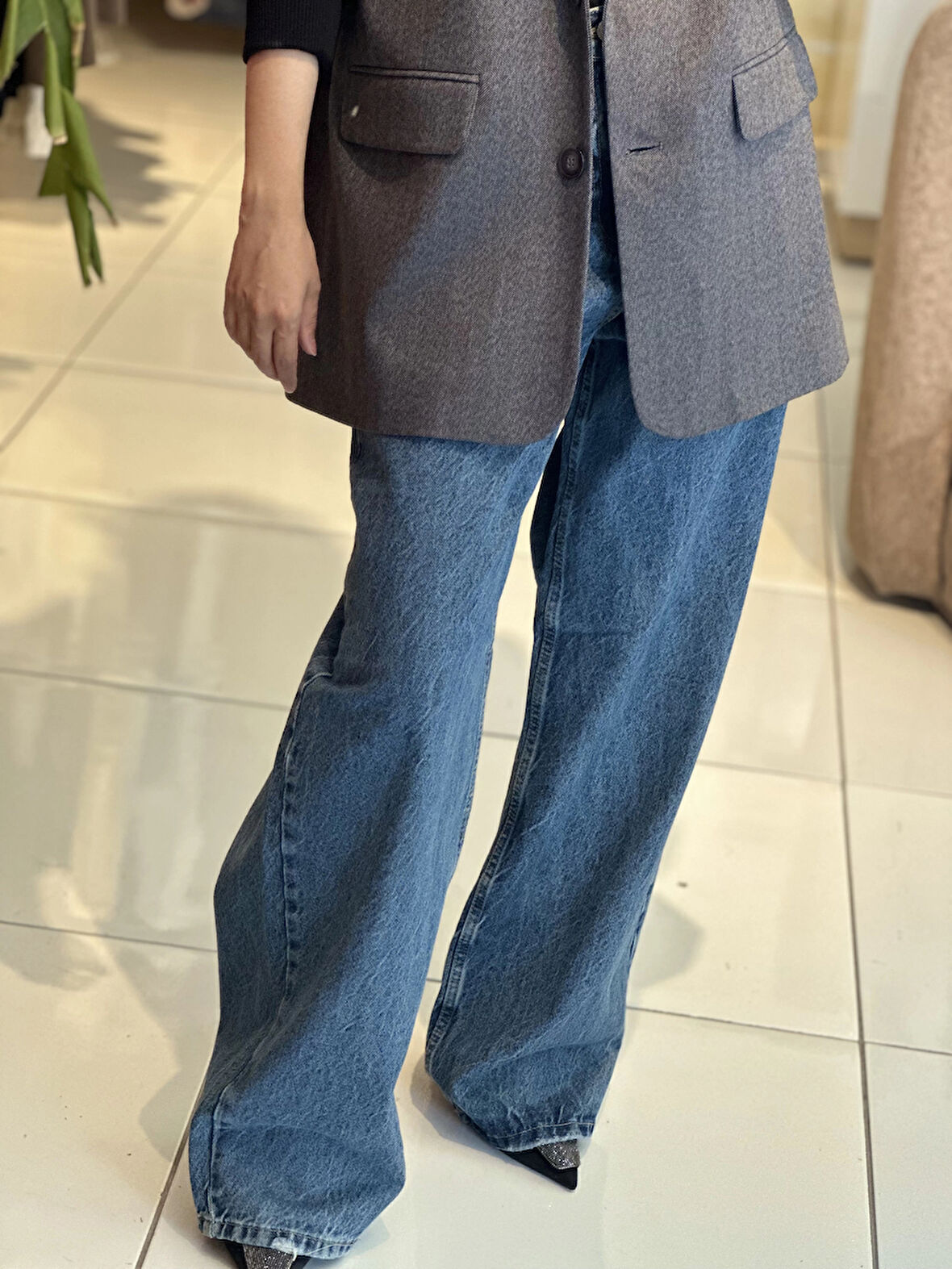 Yırtık Paçalı %100 Pamuk Denim Pantolon - Mavi