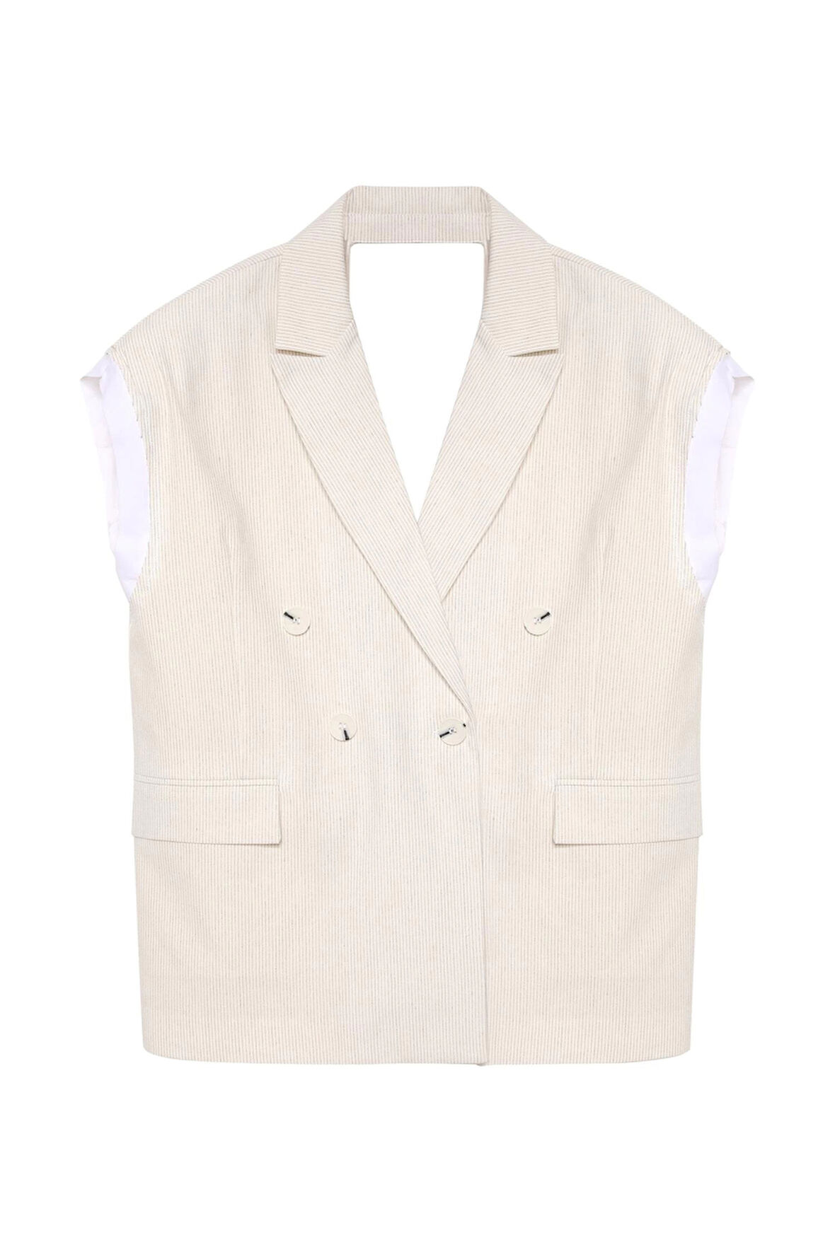 Kumaş Garnili Sırt Detaylı Yelek Natur