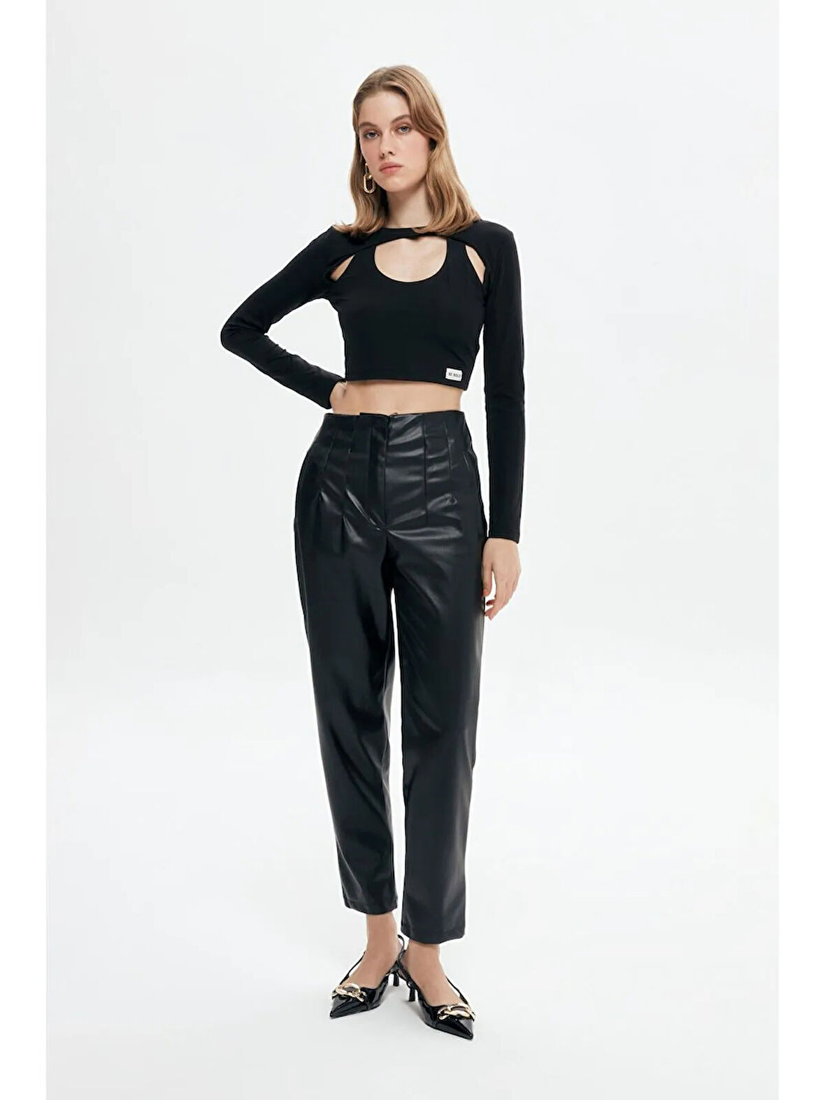 Pens Detaylı Deri Pantolon