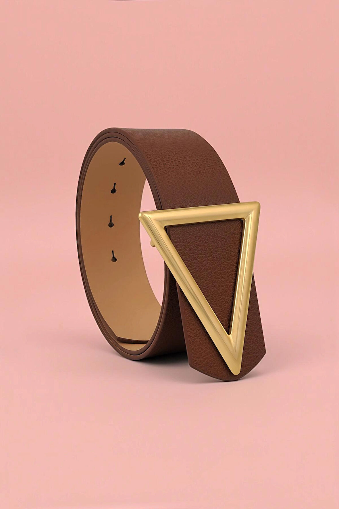 Üçgen Gold Tokalı Kahve Kadın Kemer