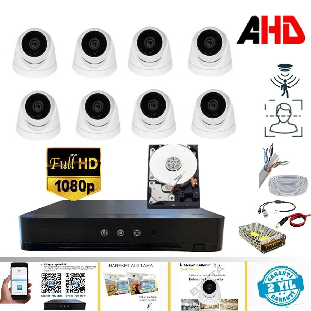 8 KAMERALI İÇ MEKAN GÜVENLİK SETİ 1 TB HDD DAHİL - 821D