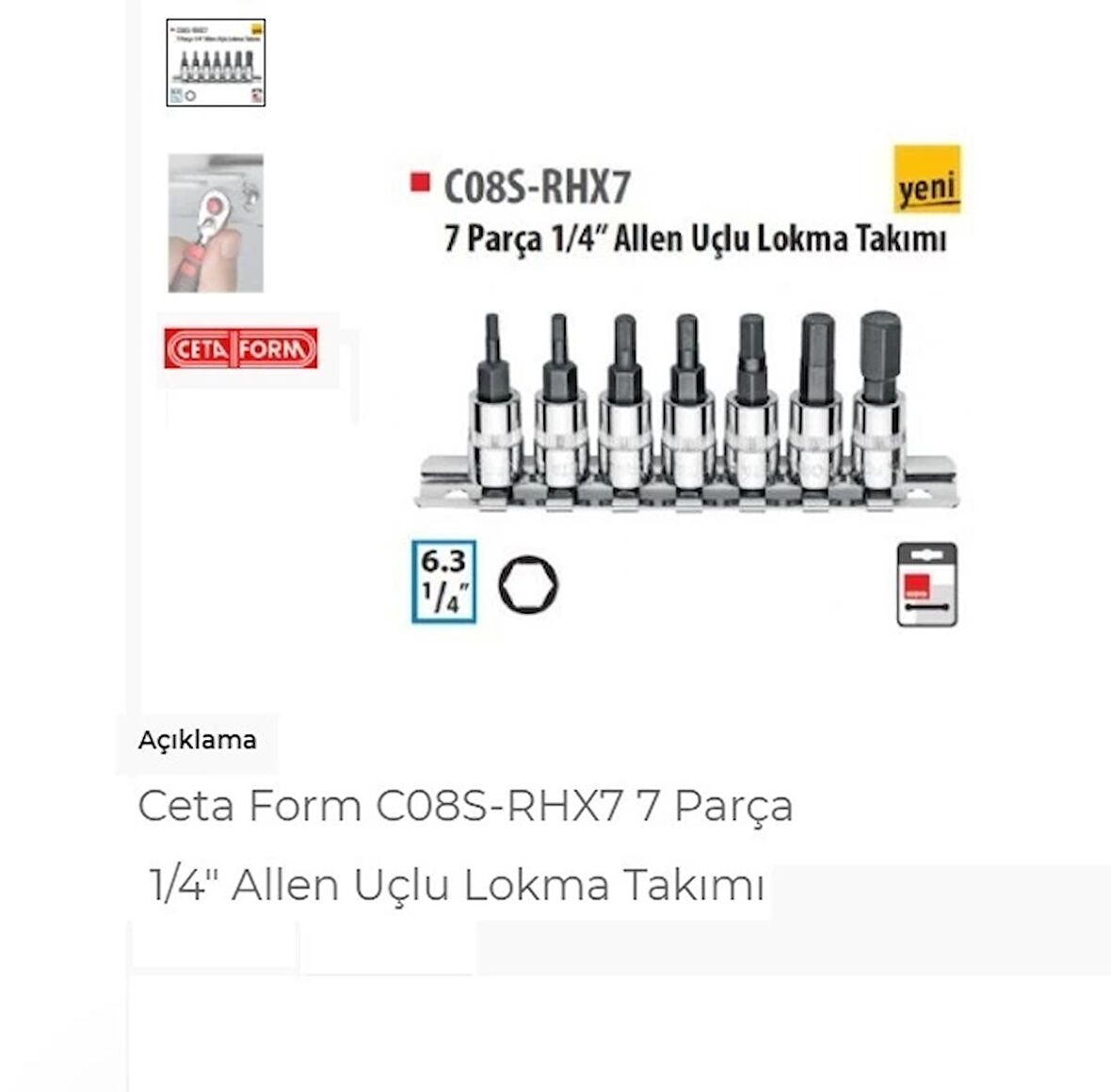 Ceta Form C08s-rhx7 7 Parça 1/4" Allen Uçlu Lokma Takımı