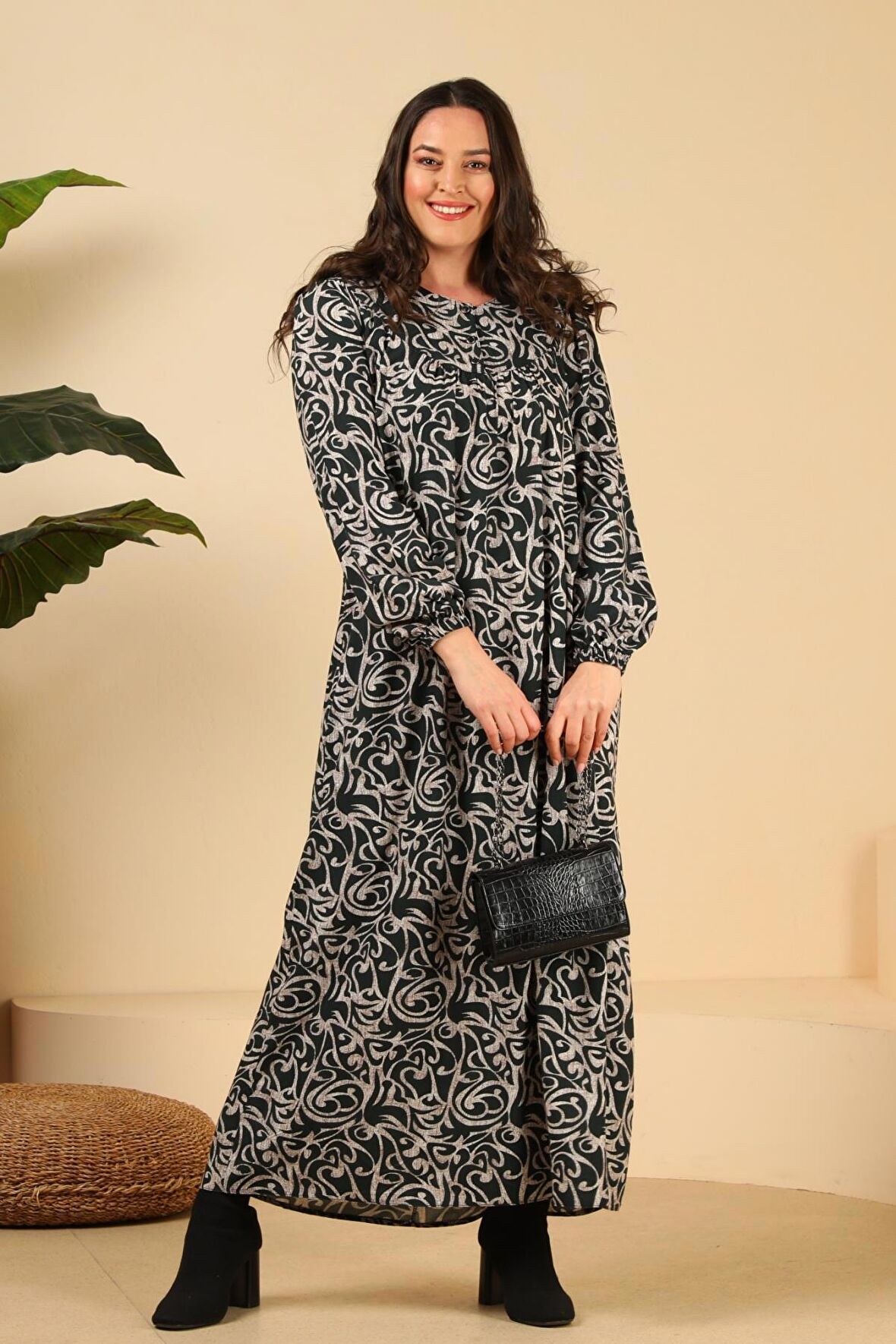 Kadın Uzun Buyuk Beden Anne Elbise Kislik