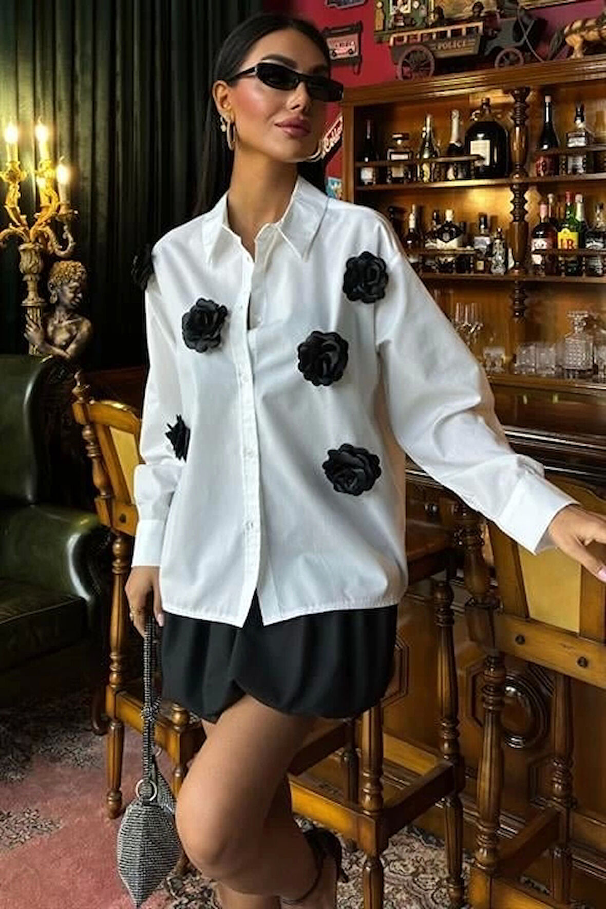 Gül Aksesuarlı Poplin Gömlek 3442