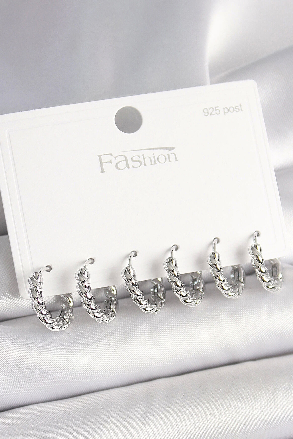 925 Ayar Gümüş Çivi Pirinç Gümüş Renk Sarmal Halka Model Kadın Küpe Seti