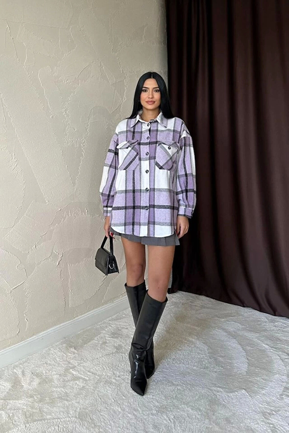 Lila Cepli Oduncu Gömlek