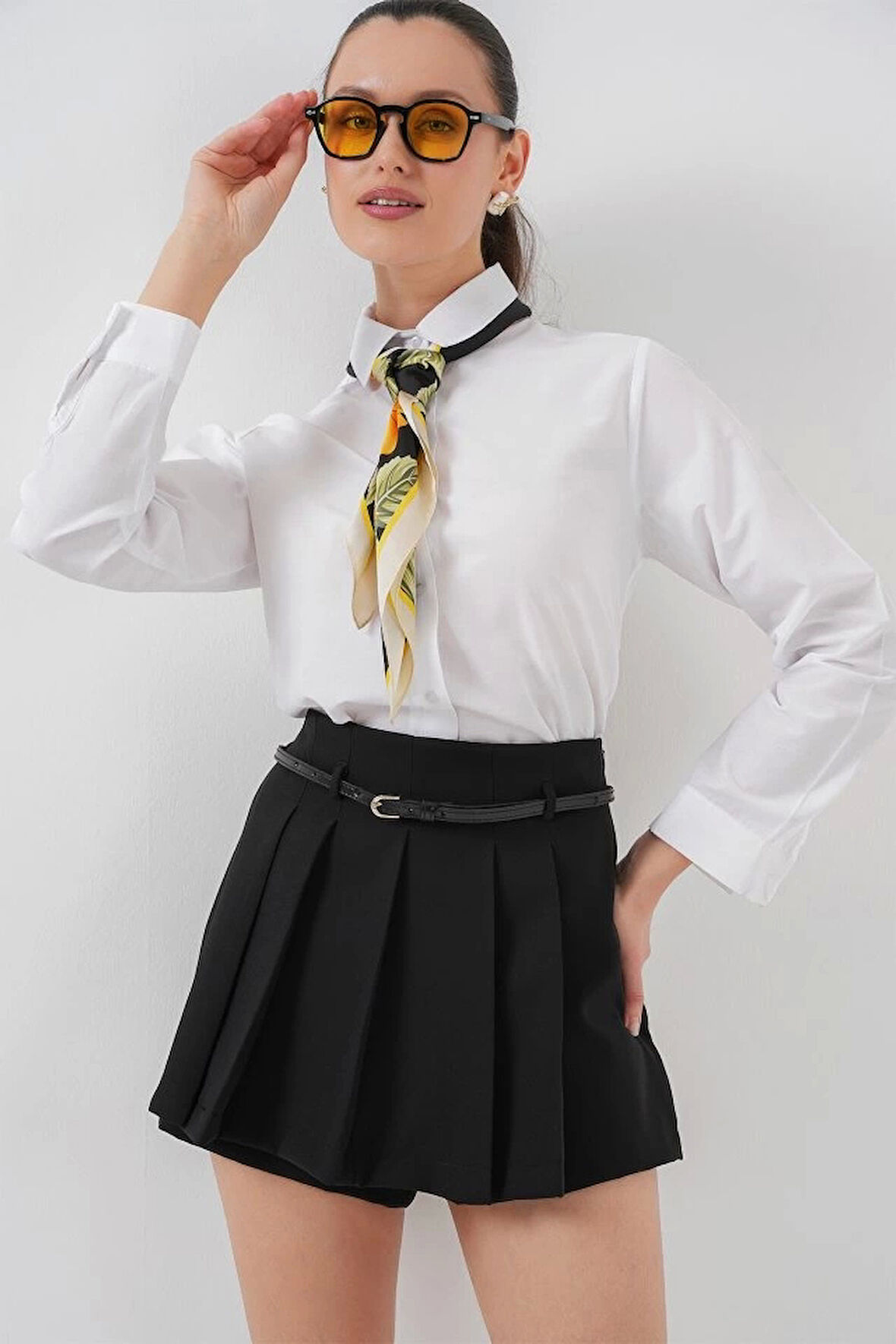 Pileli Mini Şort Etek 5336 - Siyah