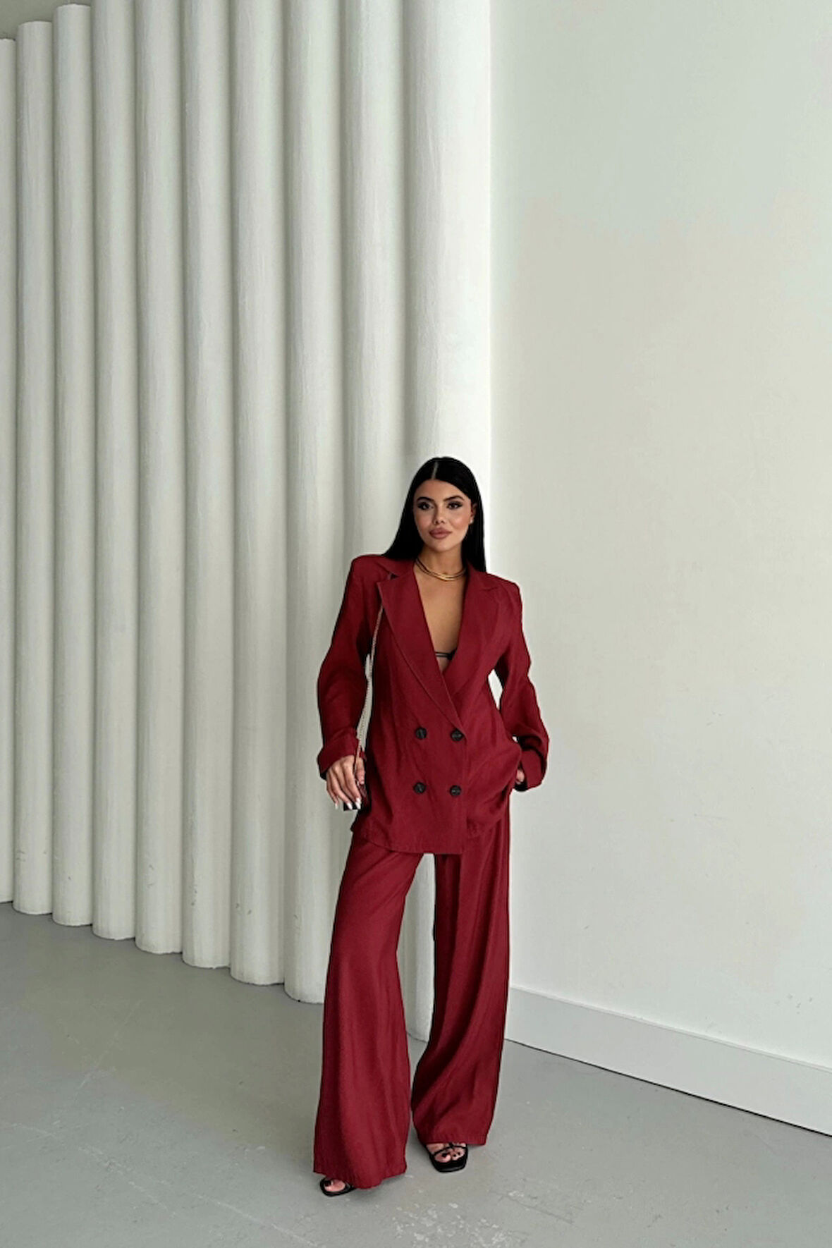 MODAL 4 DÜĞME ASTARSIZ CEKET - PANTOLON TAKIM - Bordo