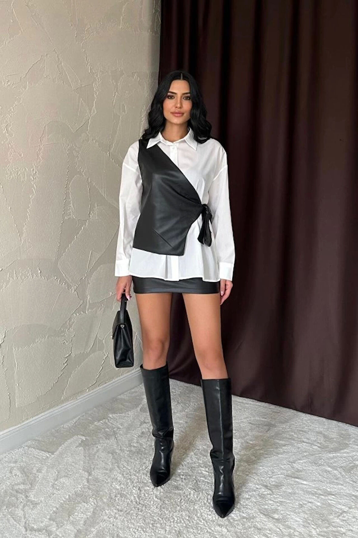 Beyaz Yandan Bağlamalı Yelek Gömlek