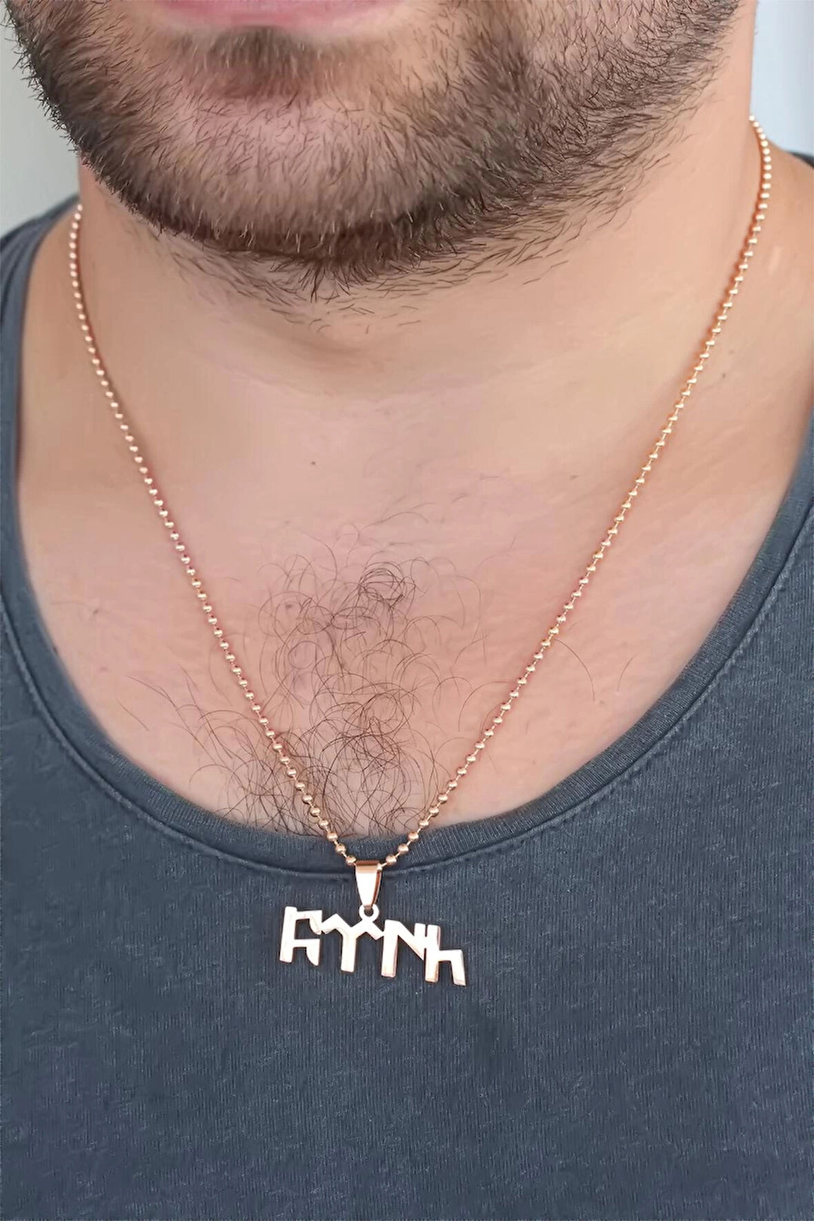 Rose Renk Metal Göktürkçe Türk Yazı Figürlü Erkek Kolye