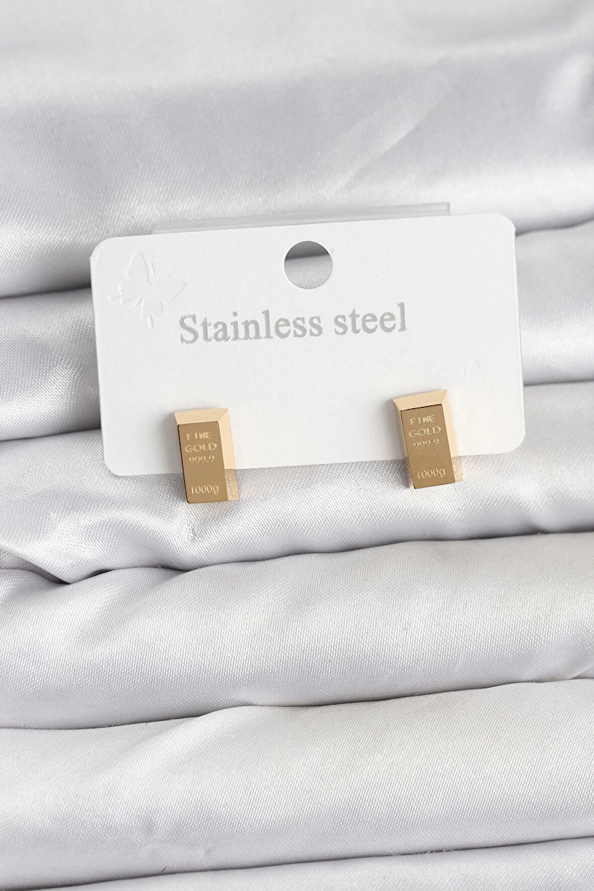 316L Çelik Gold Renk Külçe Altın Model Kadın Küpe