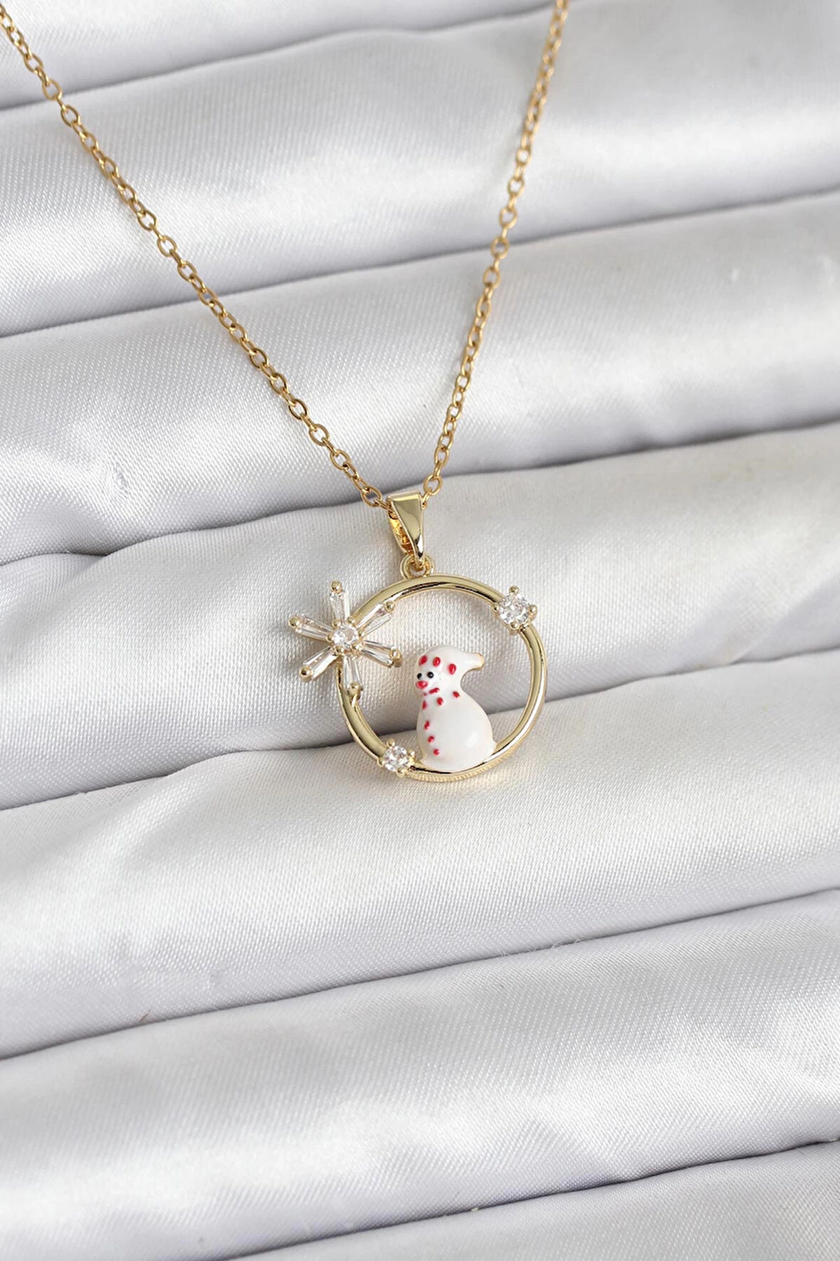 316L Çelik Zincir Gold Zirkon Taşlı Yılbaşı Temalı Kadın Kolye
