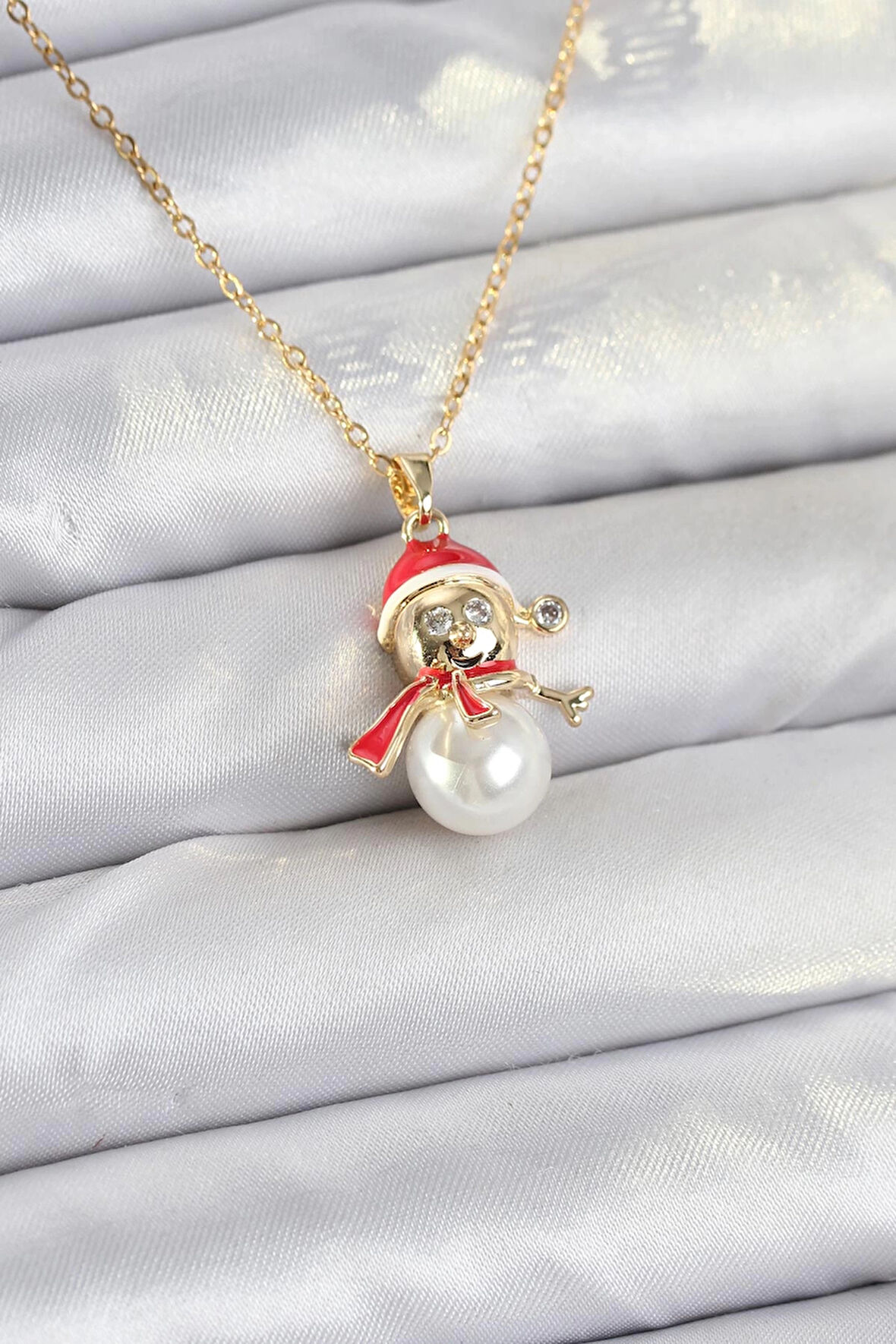 316L Çelik Zincir Gold Renk Kardan Adam Model Yılbaşı Temalı Kadın Kolye