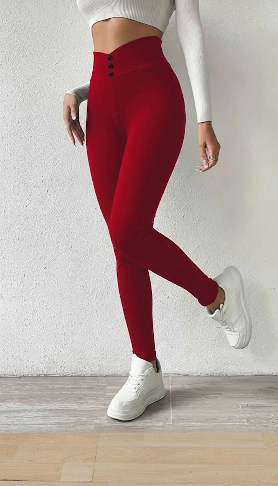 Kadın Yüksek Bel önden Düğmeli Dalgıç Tayt