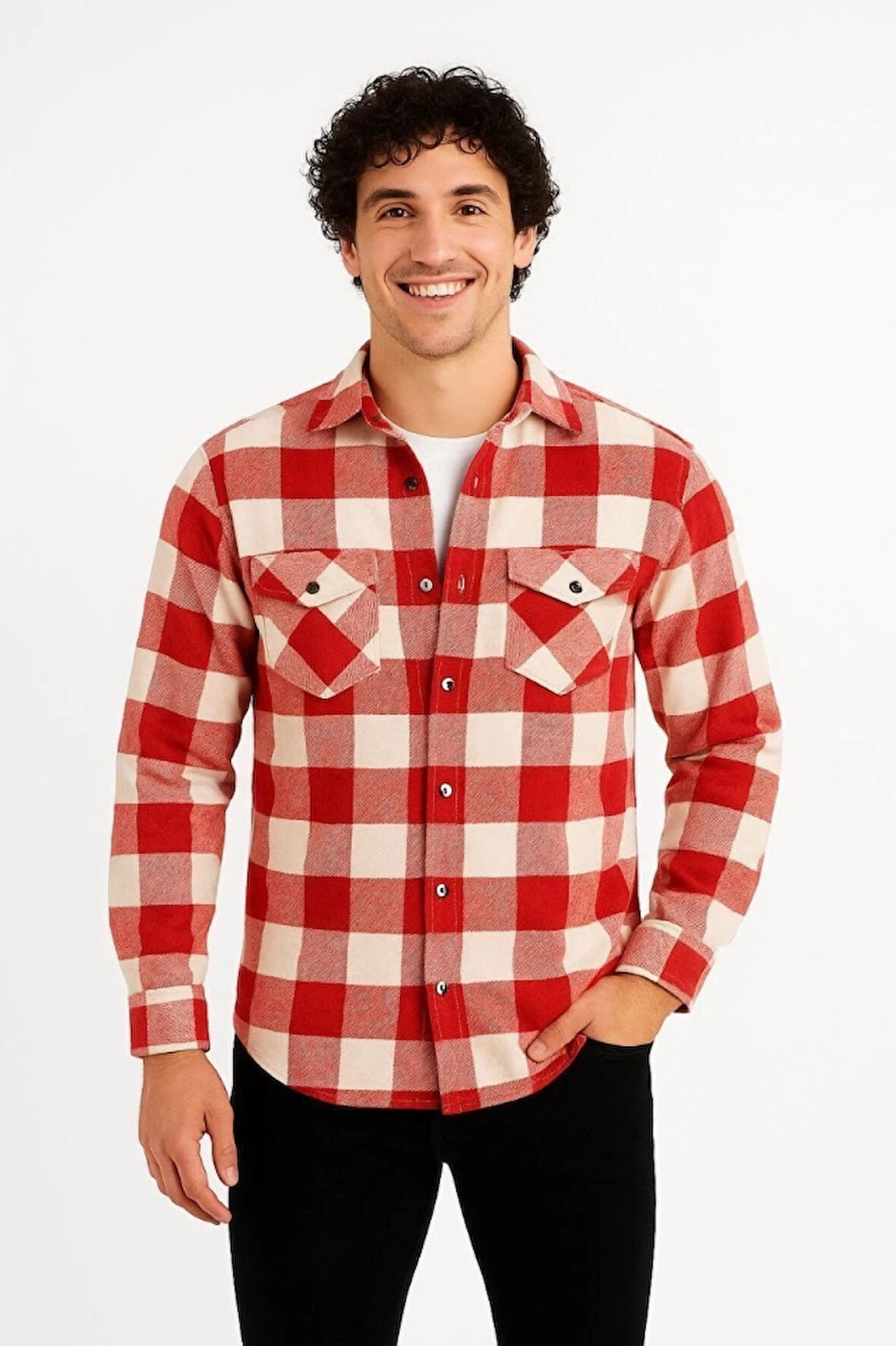 Erkek Uzun Kollu Oduncu Gömlek - Kırmızı