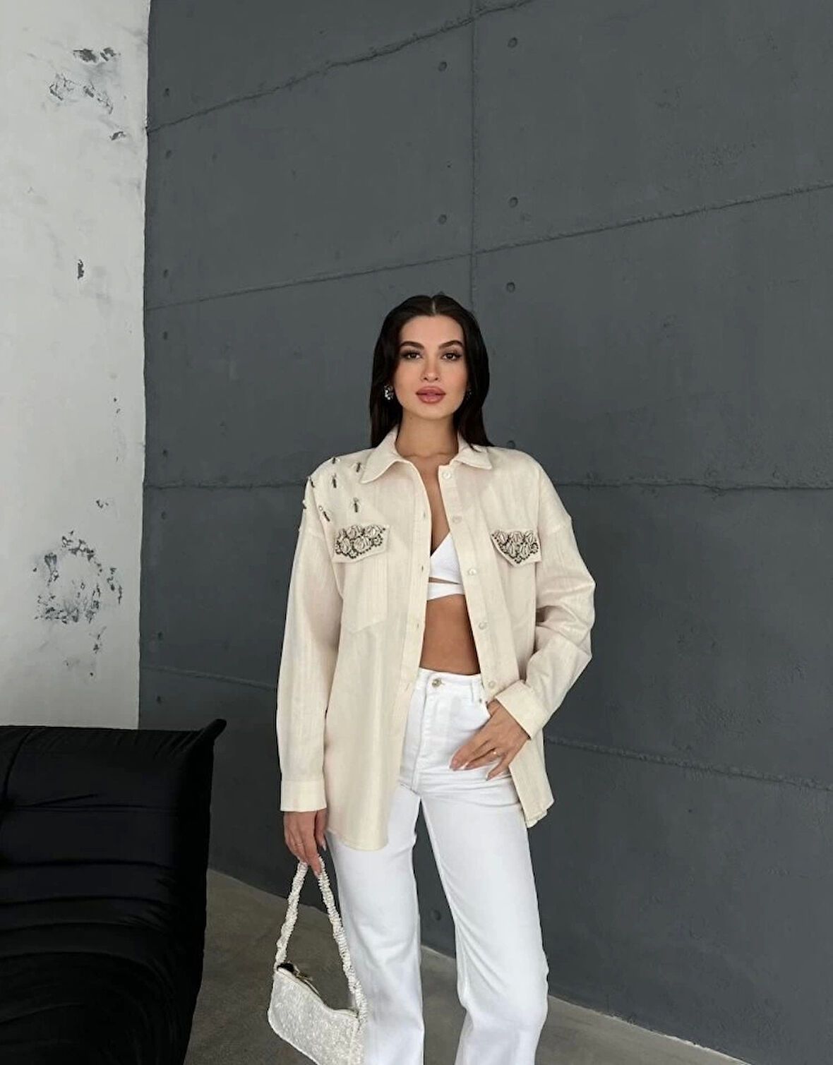 DENİZ KABUKLU GABARDİN GÖMLEK - Ham