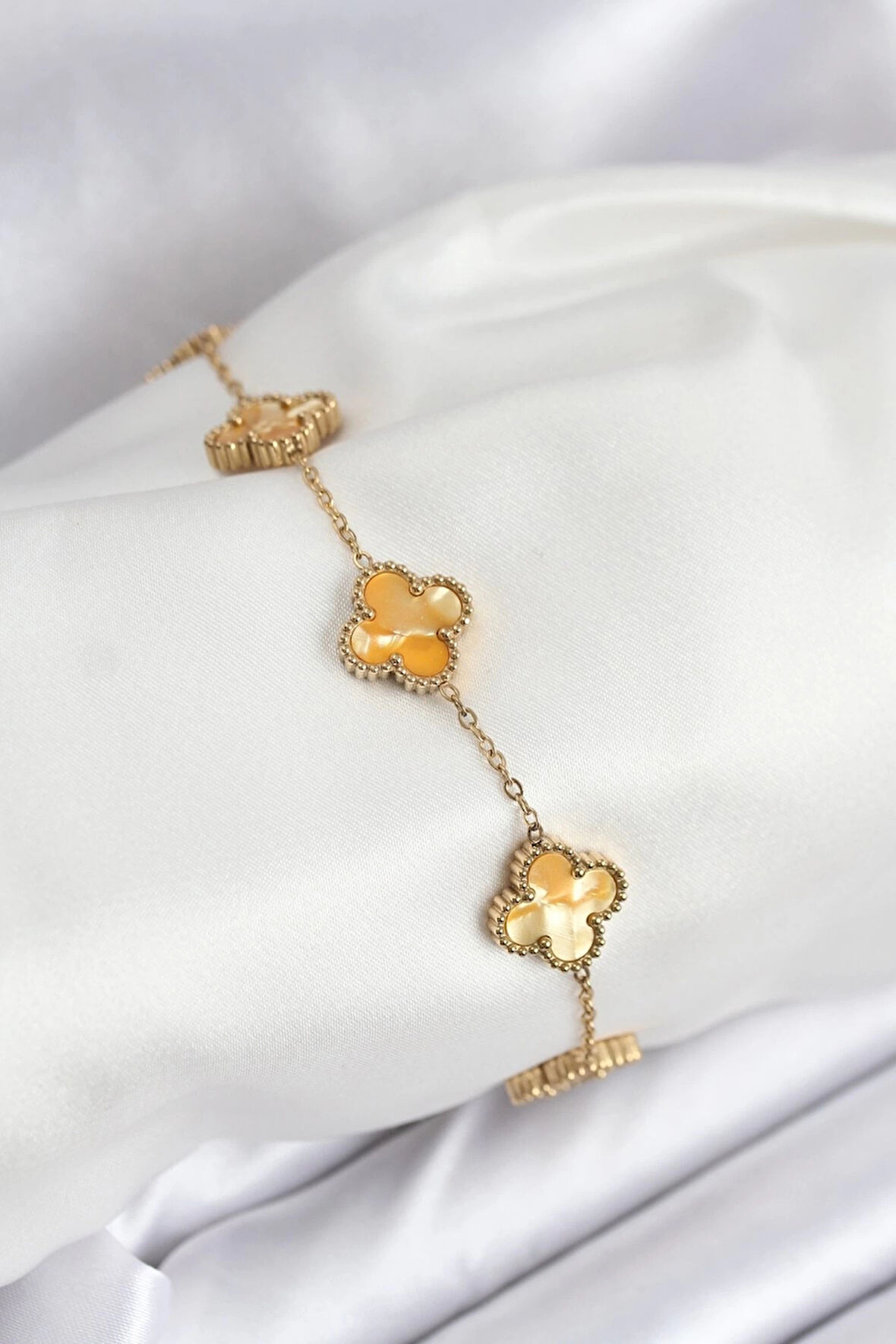 316L Çelik Gold Zincir Sarı Yonca Bileklik