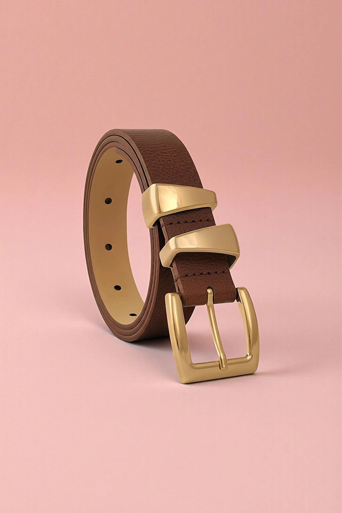 Asimetrik Gold Köprülü Kahve Kadın Kemer