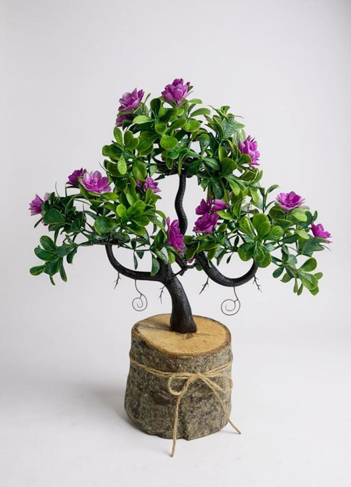 Yapay Çiçek Lila Çiçekli Bonsai Ağacı Dekoratif Kütük Saksıda Yapay Ağaç Bonzai Losus Çiçekli