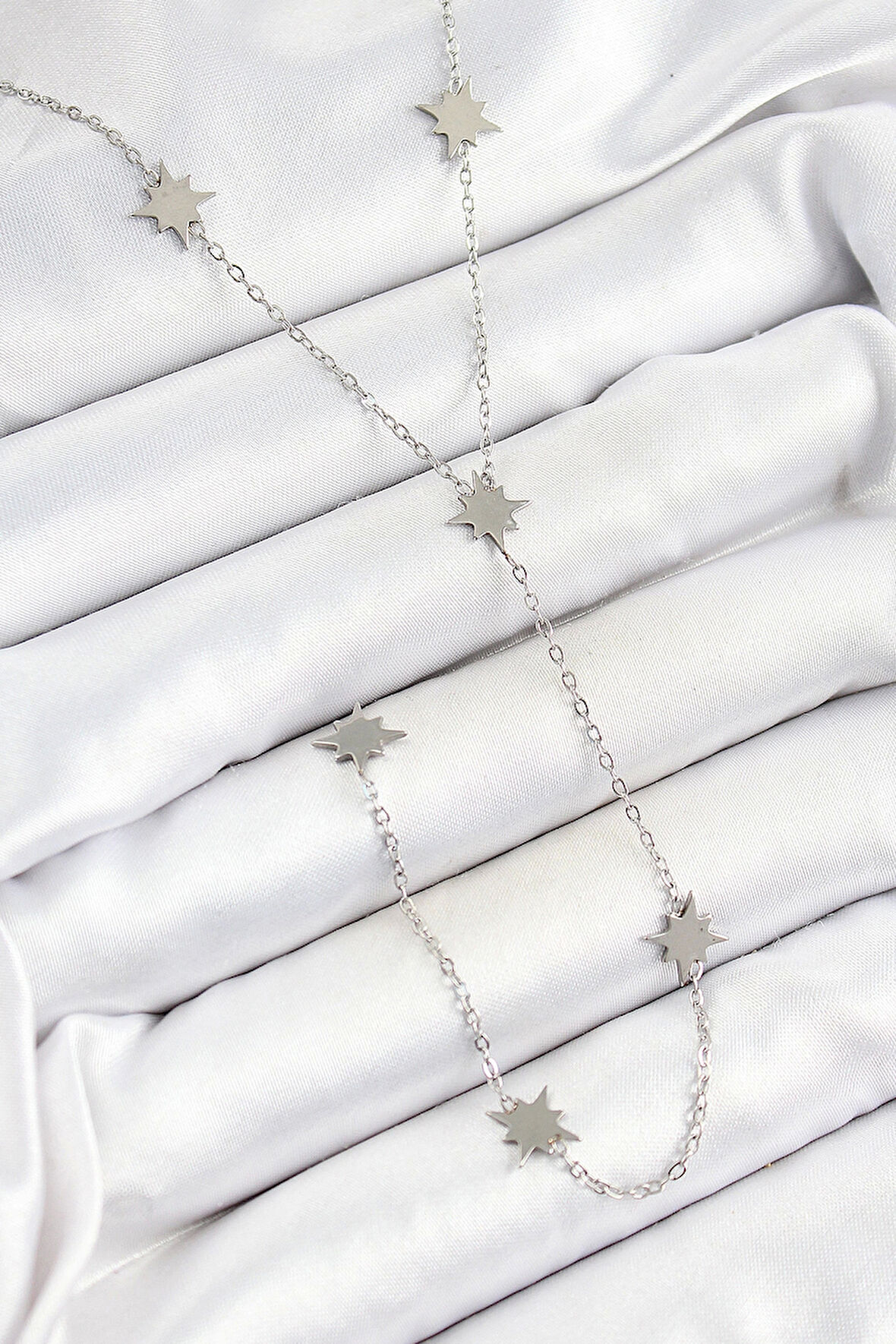 316L Çelik Kutup Yıldızı Figürlü Y Model Gümüş Renk Kadın Kolye