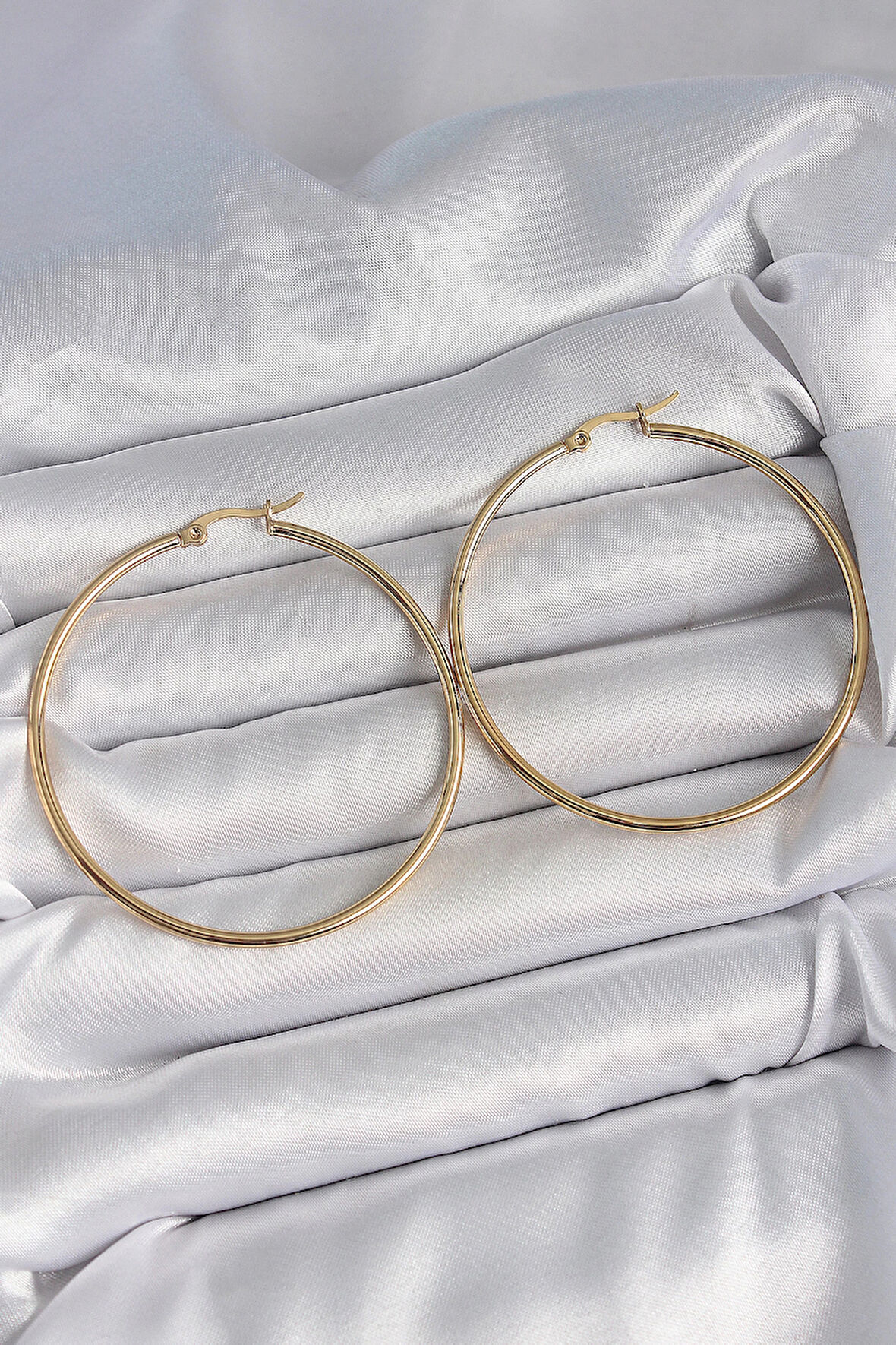 316 Çelik Gold Renk 53 mm Halka Model Kadın Küpe