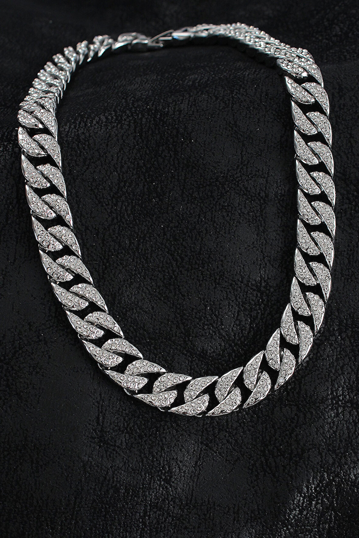 Pirinç Zirkon Taşlı Cuba Gurmet Model Gümüş Renk Erkek Kolye