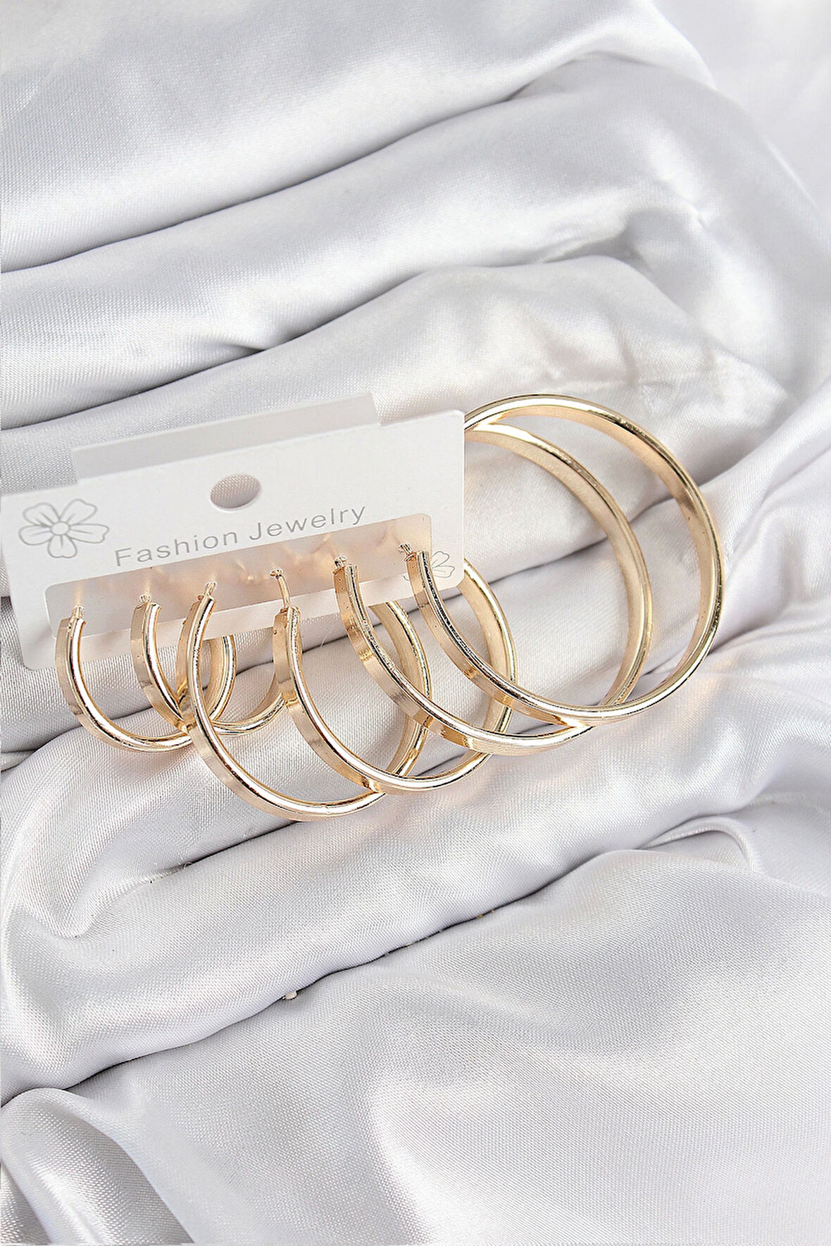 Pirinç Halka Model Gold Renk Kadın Set Küpe