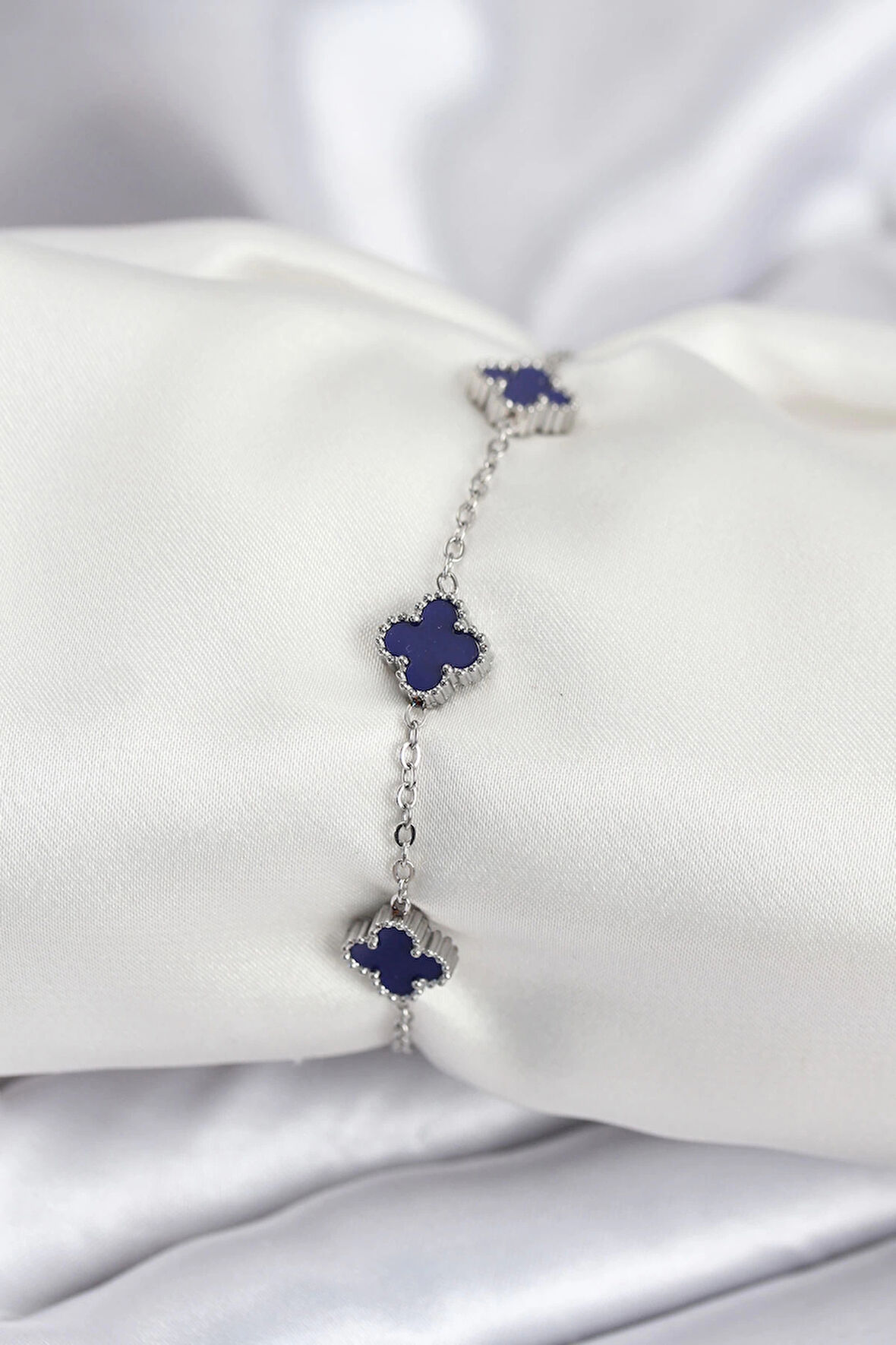 316L Çelik Gümüş Renk Lacivert Baby Boy Yonca Kadın Bileklik