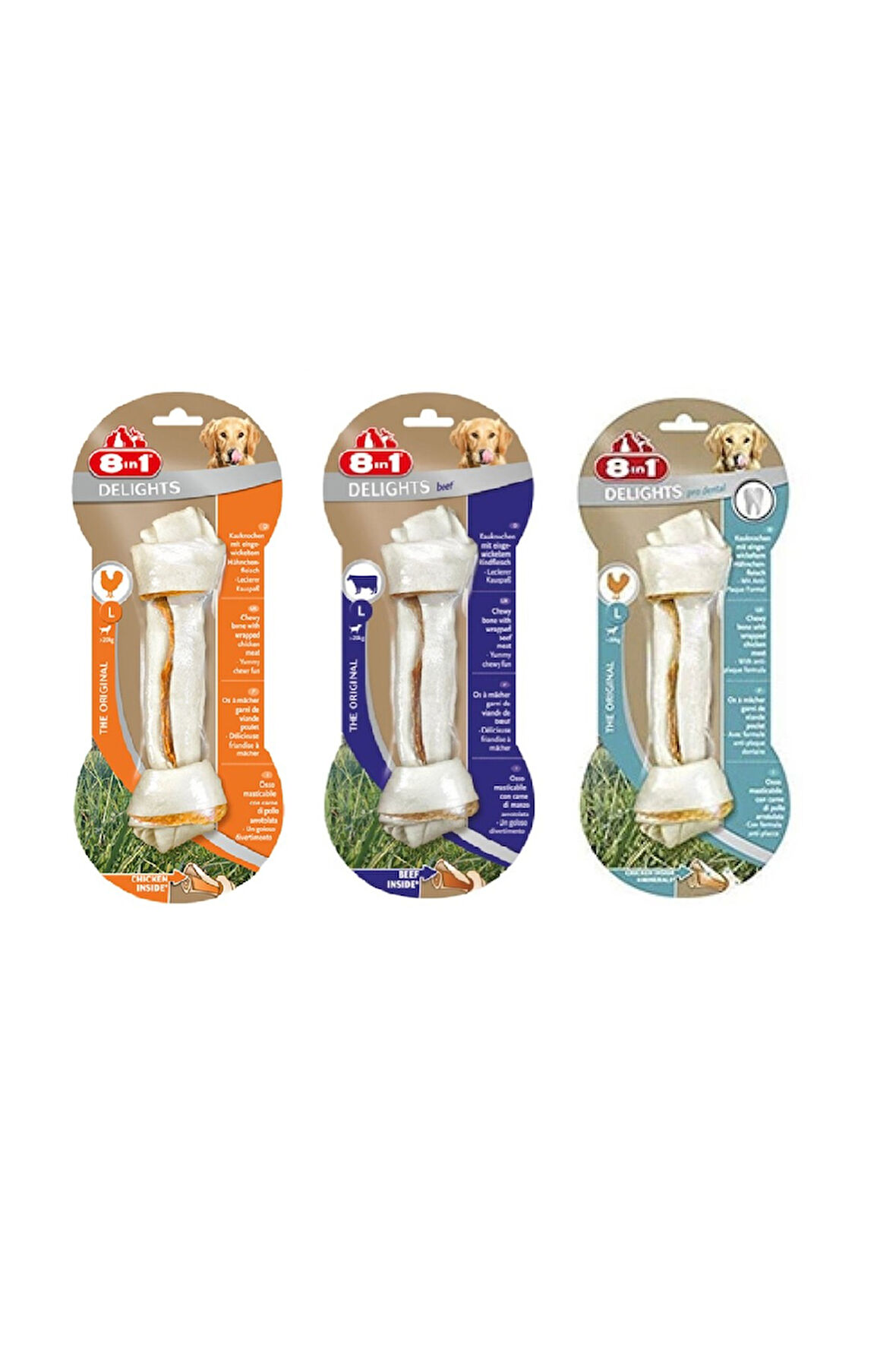 8in1 Delights Bones Large 3 Çeşit Karma Köpek Ödül Kemiği 85 Gr. X 3 Adet