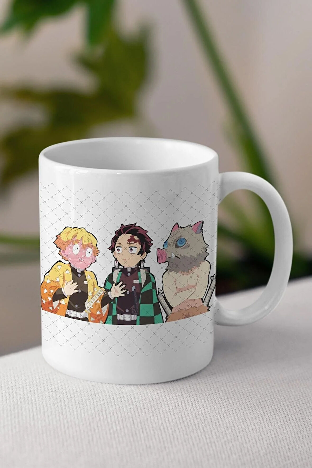 İblis Keser Anime Baskılı Karakterler Baskılı Beyaz Kupa Bardak v3