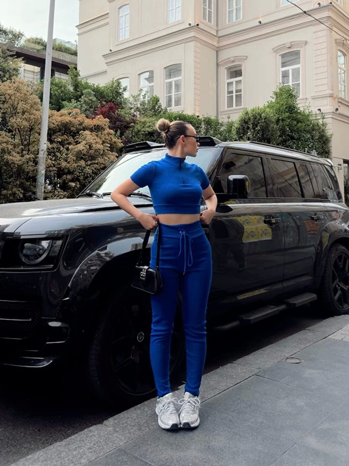 Kadın Kaşkorse Kumaş Yakası Fermuar Detaylı Tayt Takım