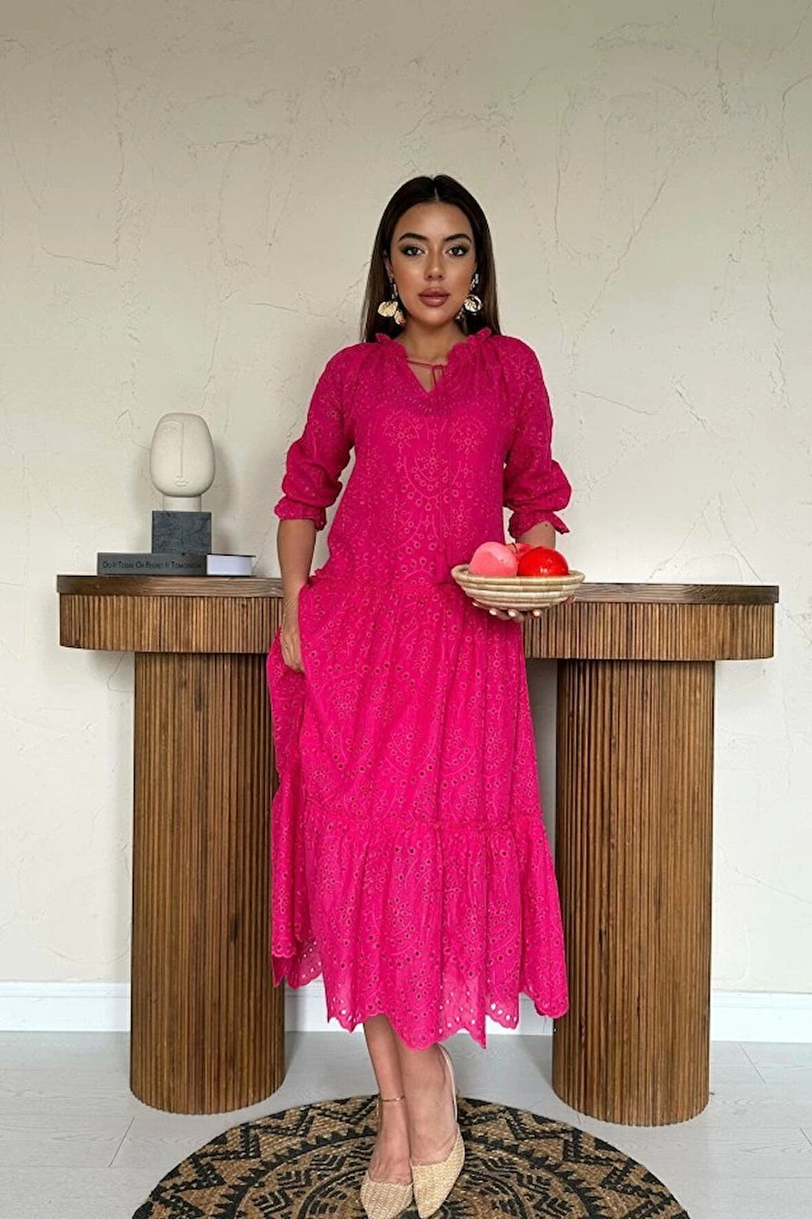 Fuşya Dantelli New Elbise