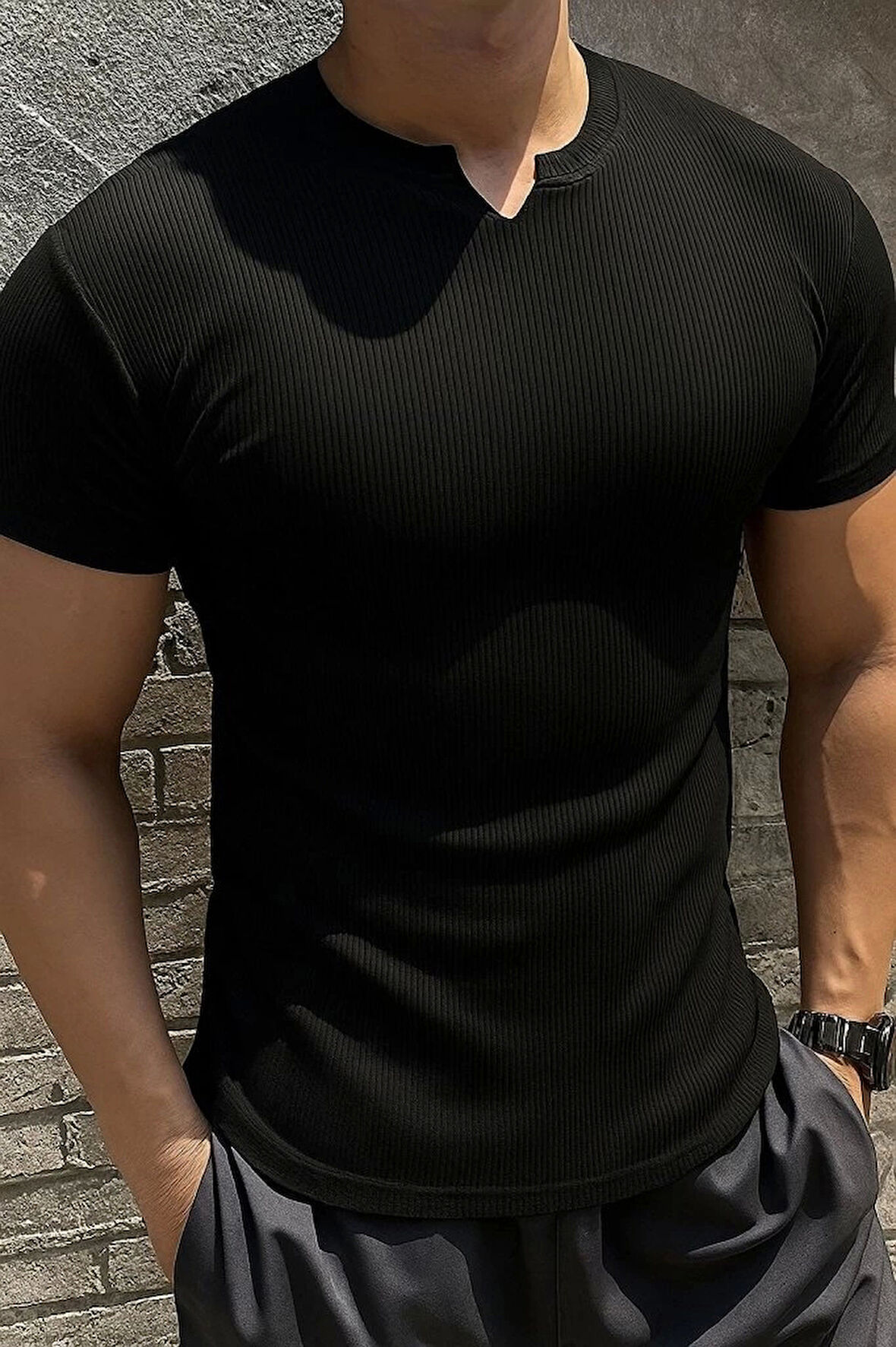 Erkek Kısa Kollu Bisiklet Yaka Burgu Bluz