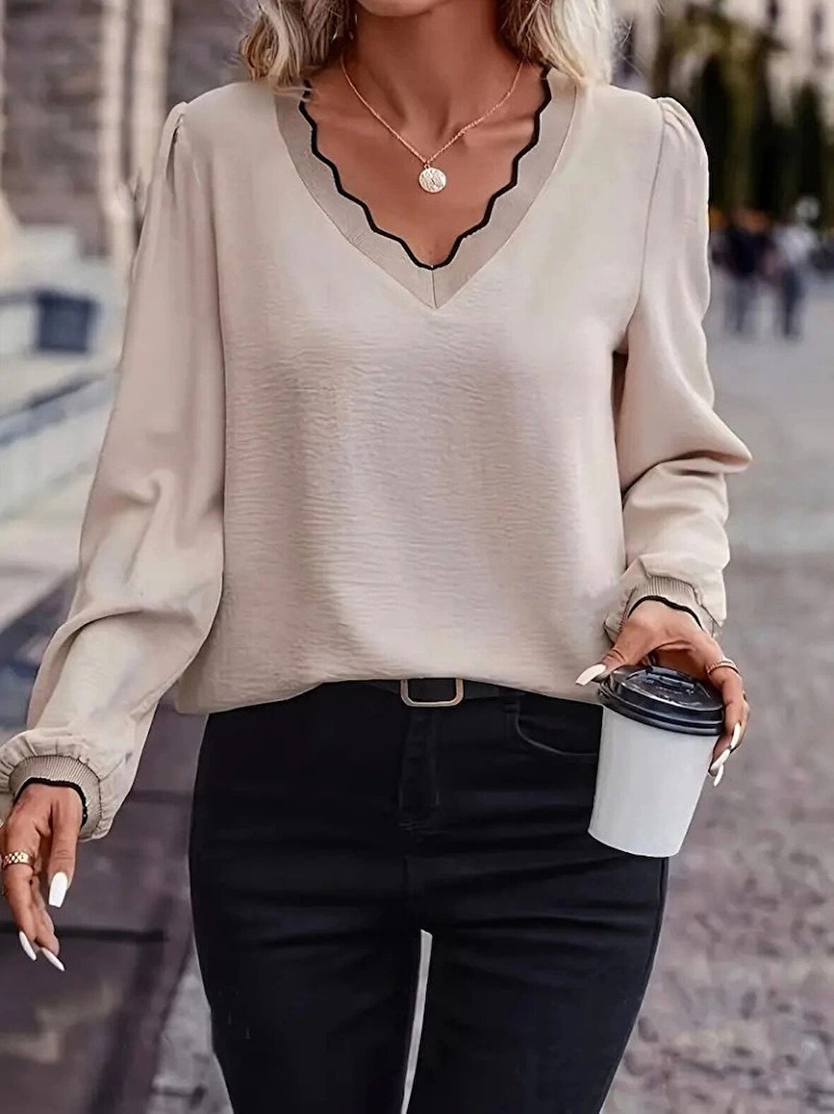 Kadın Uzun Kollu V Yakalı Aerobin Bluz