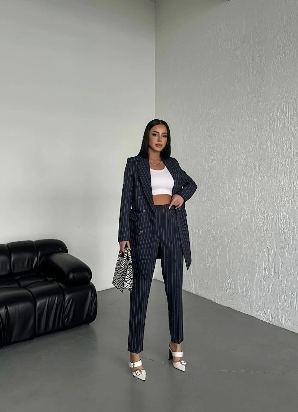 Dört Düğme Çi̇zgi̇li̇ Ceket