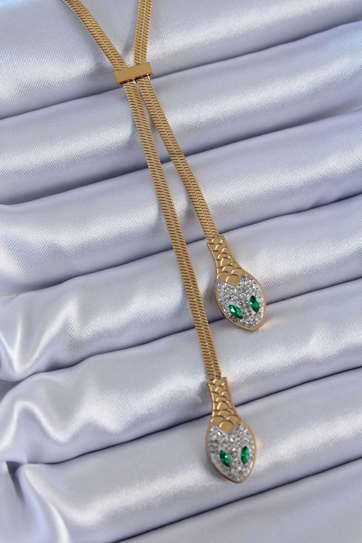 316L Çelik Gold Renk İtalyan Zincir 2'li Yılan Model Kadın Kolye