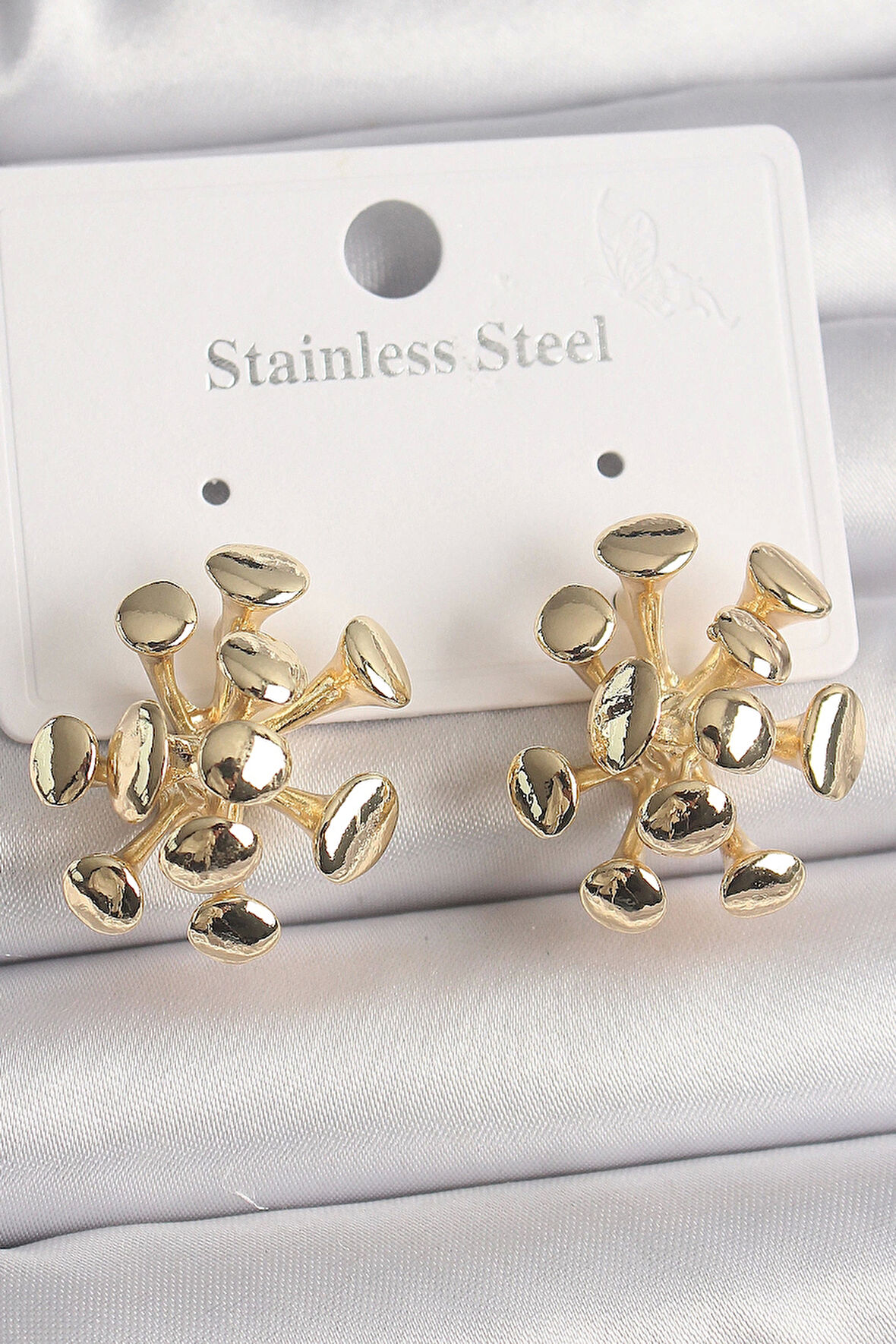 Pirinç Gold Renk Virüs Figür Model Kadın Küpe