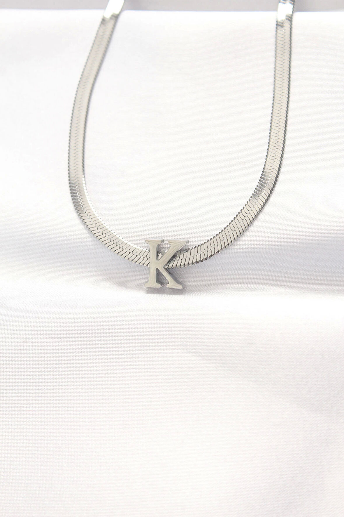 316L Çelik K Harfli Silver Renk İtalyan Zincirli Kolye