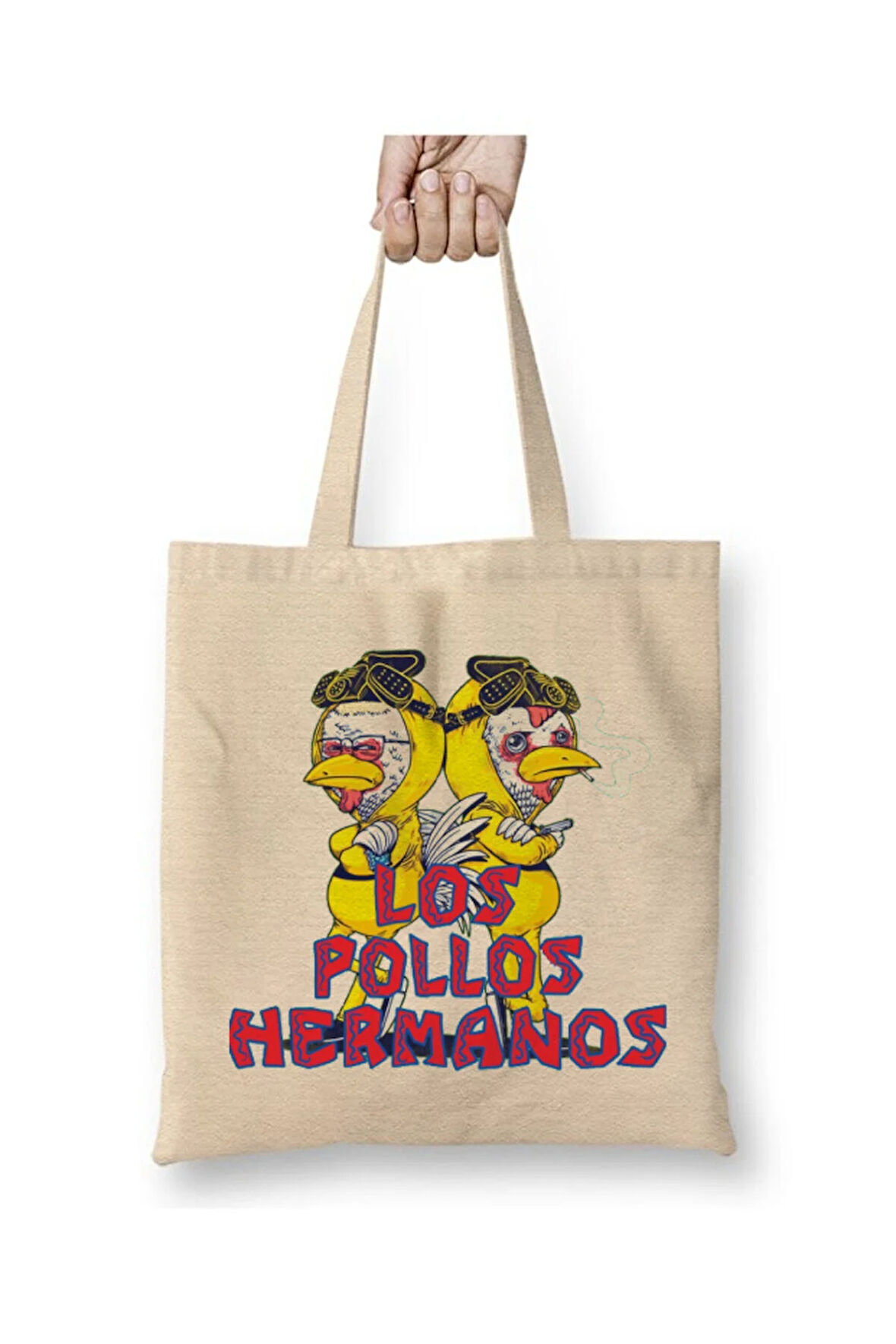 Los Pollos Hermonos Beyaz Bez Çanta Uzun Saplı Alışveriş Çantası Plaj Çantası