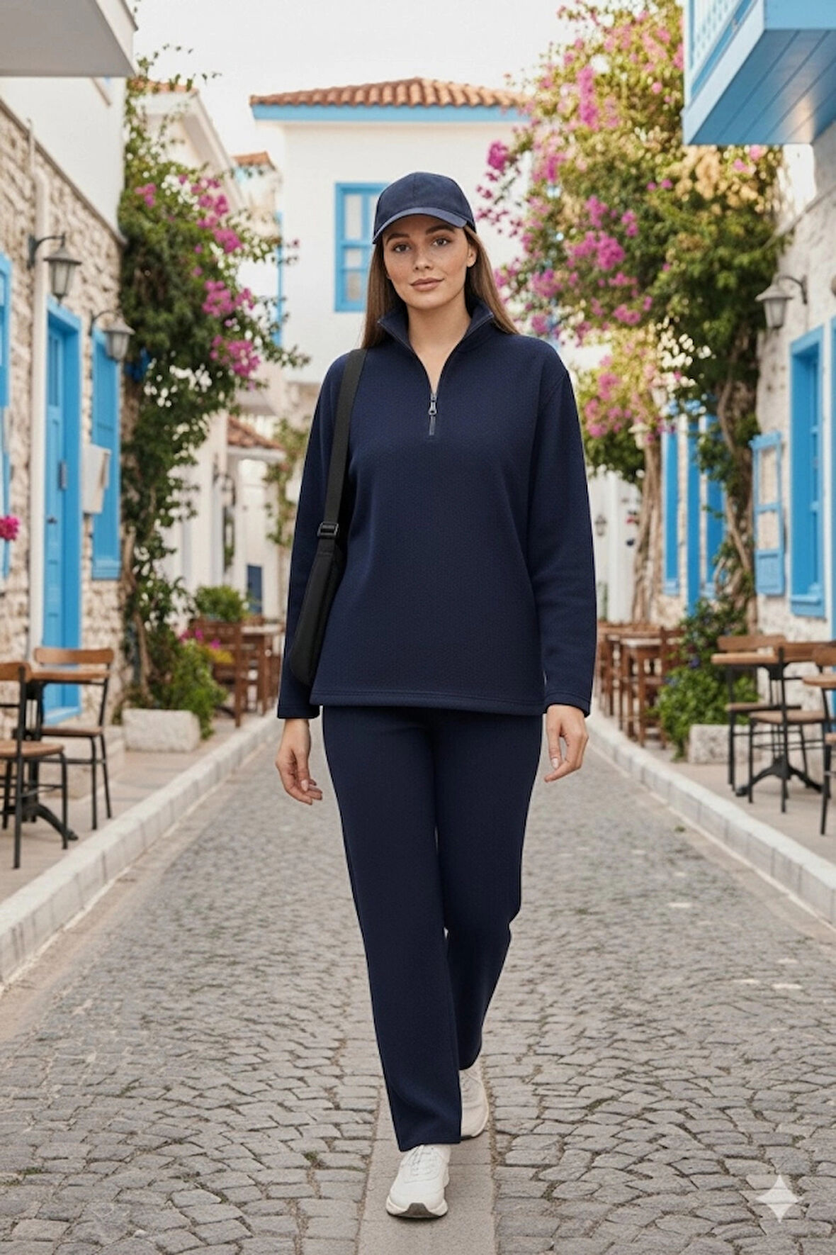 Kadın Balıkçı Yaka Fermuar Detay Polar Sweat Ve Pantolon Ikili Takım