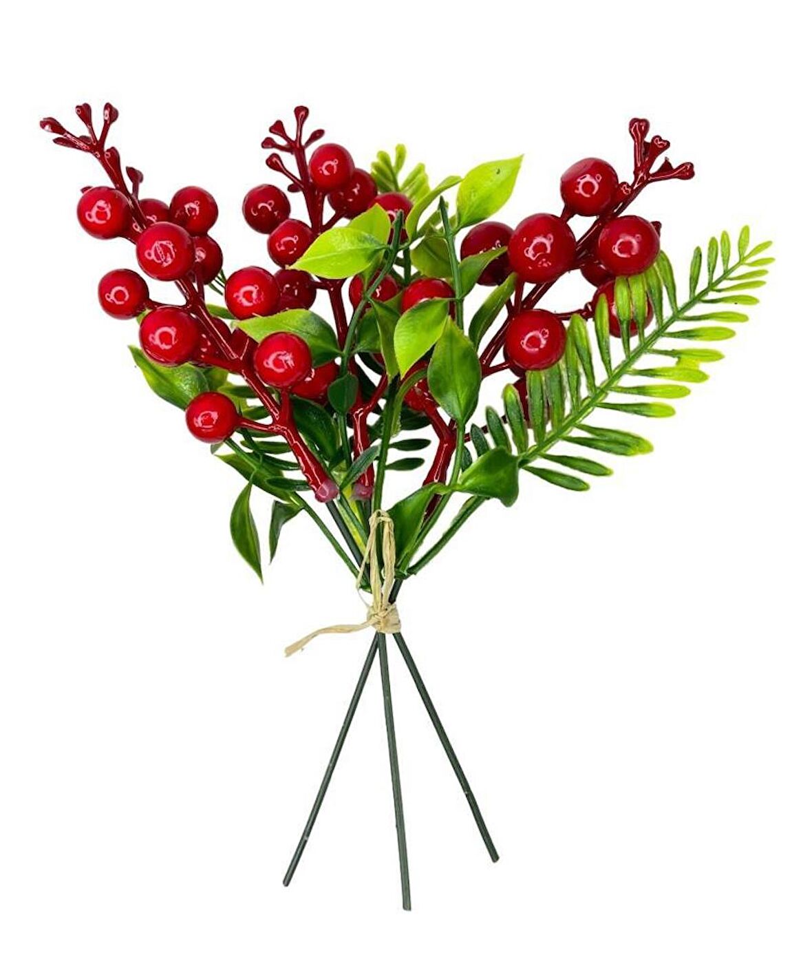 Yapay Çiçek Kokina 3 Dal lı Demet 20*15cm Yılbaşı Çiçeği Red Berry 