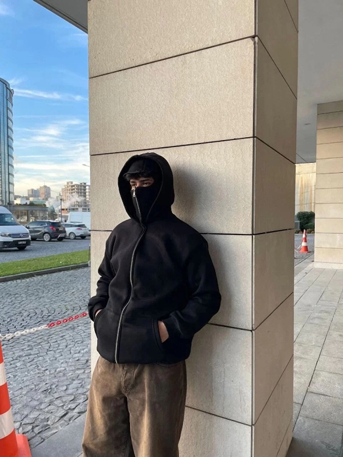 Samuray Ninja Çift Kapşonlu ZIP Fermuarlı Kanguru Çepli Tam Fermuarlı Hoodie Swetshirt - Siyah