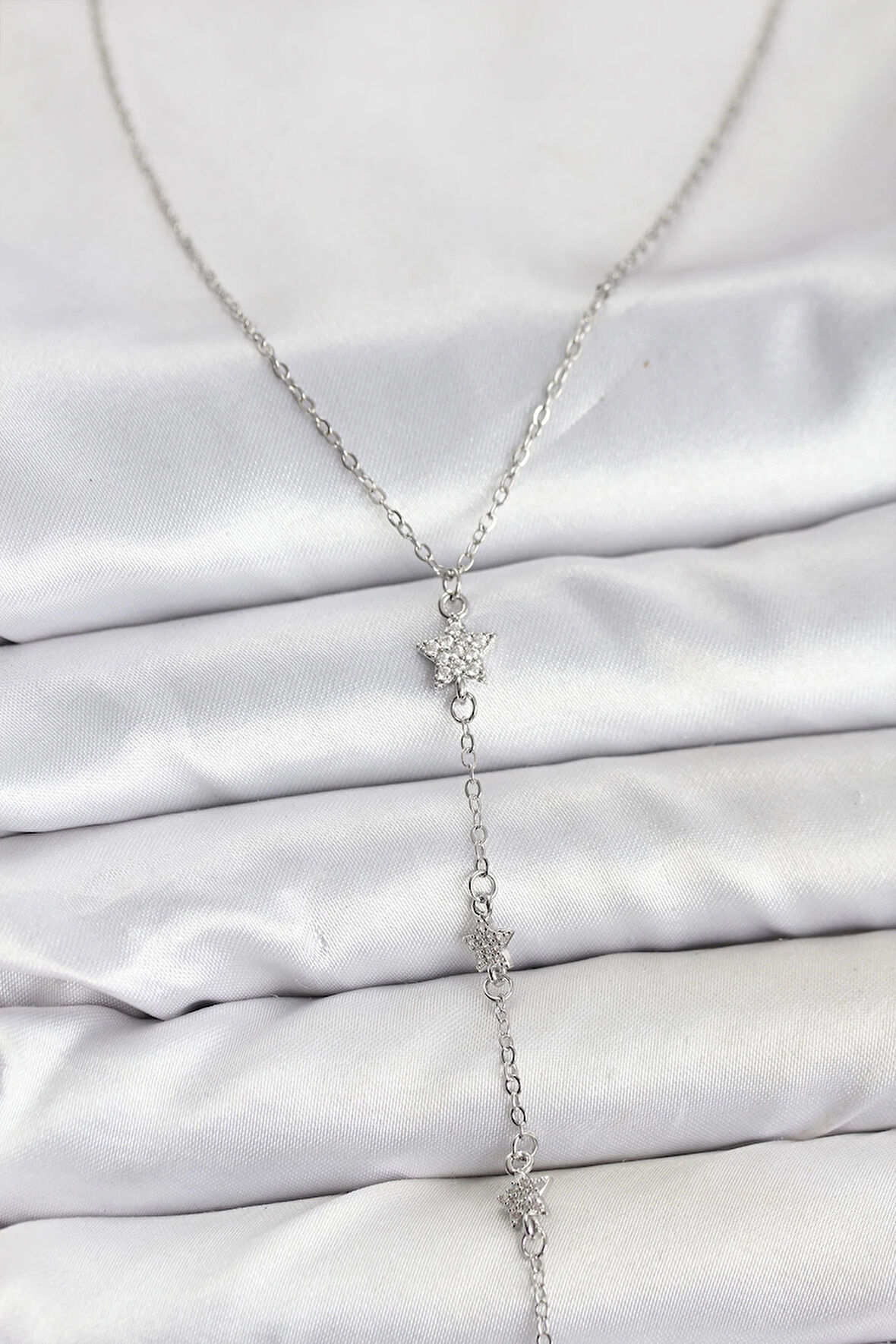 316L Çelik Zincir Gümüş Renkli Yıldız Model Kadın Y Kolye