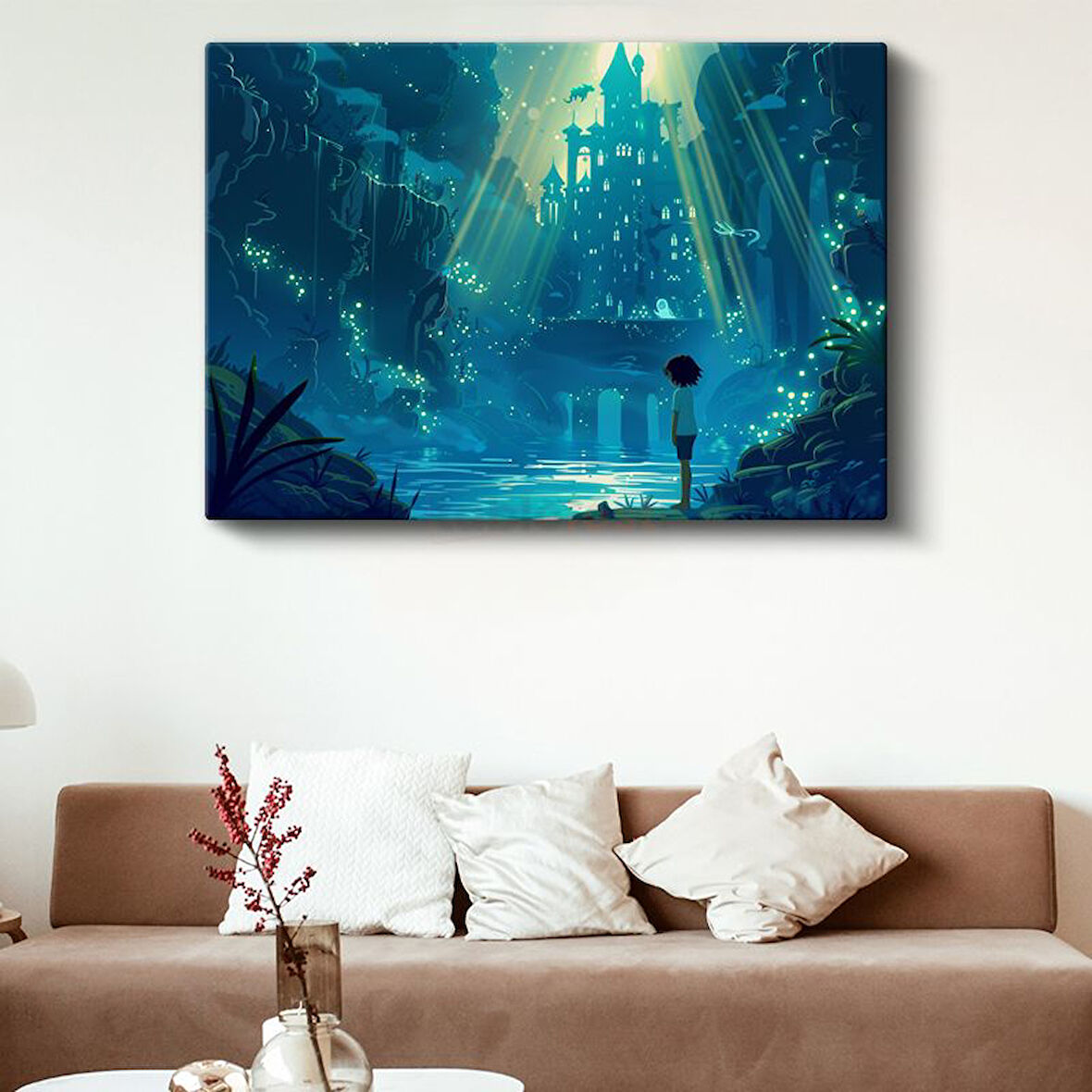 Gizemli Kale - Yeşil Işıklar Anime Kanvas Tablo